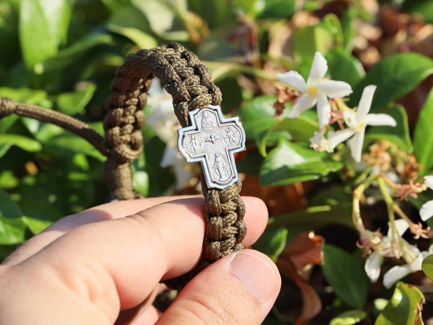 Bracalet Four Way Cross, bracalet paracord, bracalet para hombre, bracalet Medalla Milagrosa, bracalet táctico, cruz escapularia de plata de ley