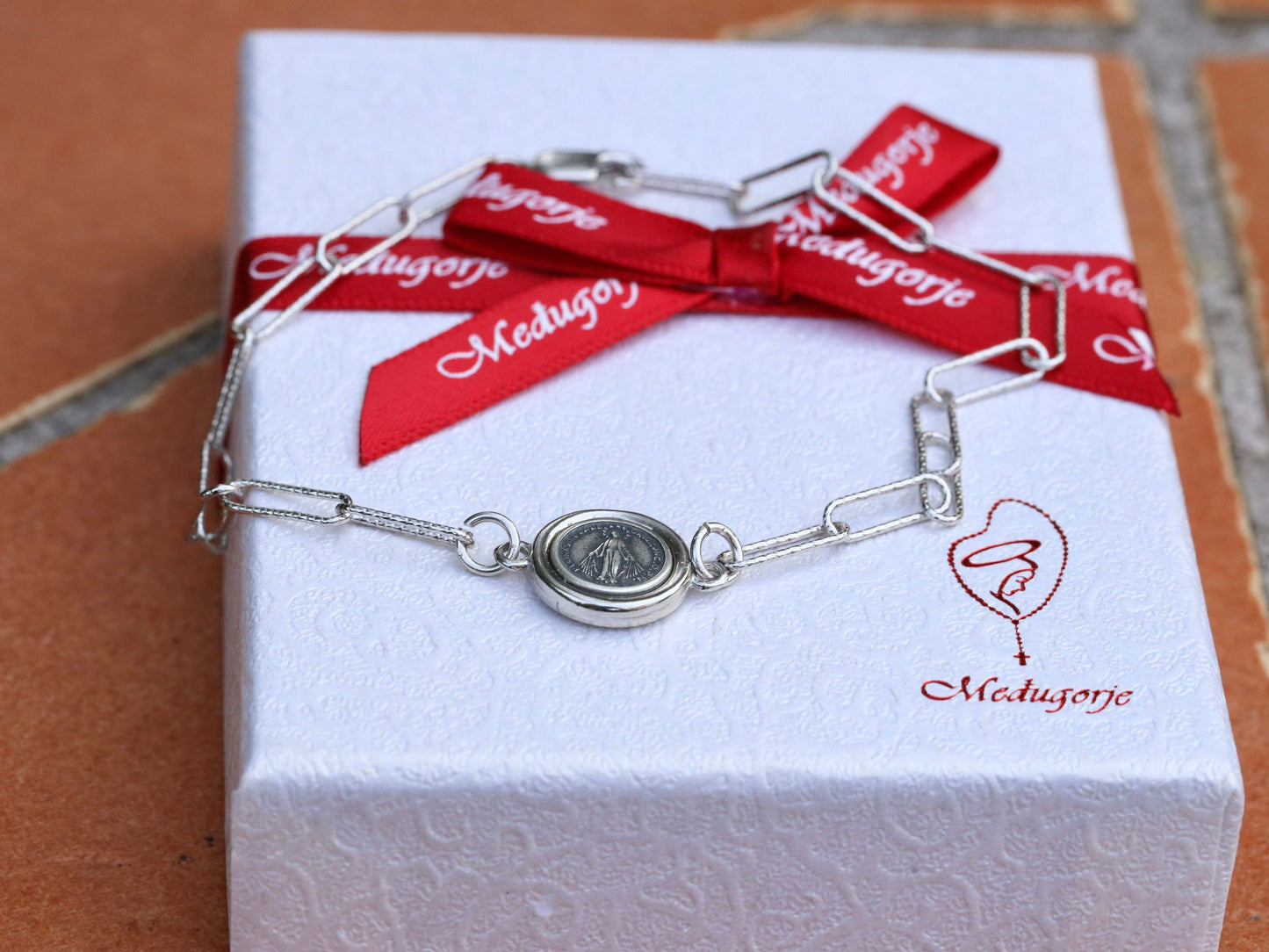 PEPERCLIP Medalla Milagrosa, plata de ley 925, pulsera de cable con Nuestra Señora de Gracia, regalo para mujer o adolescente, pulsera católica
