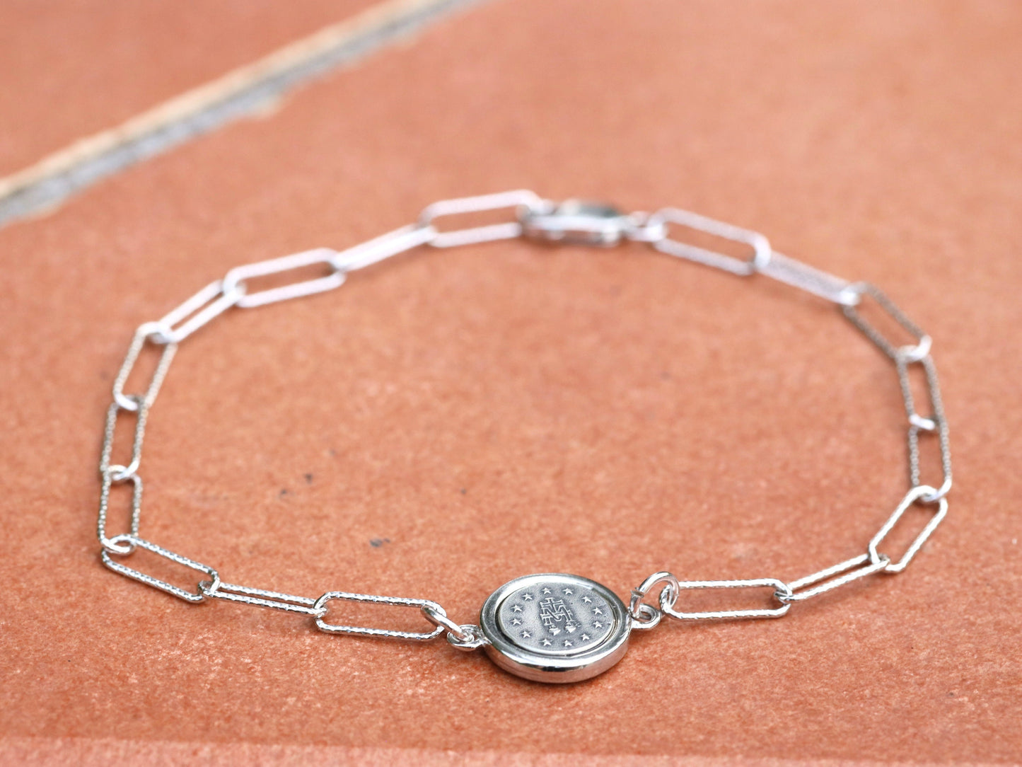 PEPERCLIP Medalla Milagrosa, plata de ley 925, pulsera de cable con Nuestra Señora de Gracia, regalo para mujer o adolescente, pulsera católica
