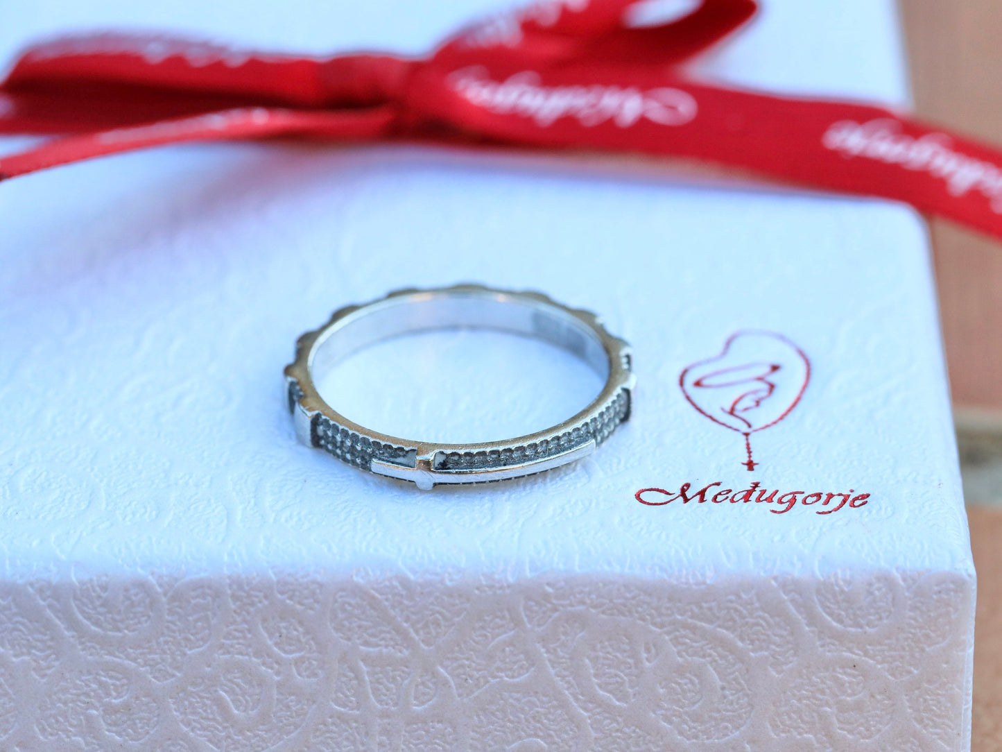 Anillo de rosario, plata de ley 925, anillo de rosario de plata de ley 925 de estilo vintage, anillo de cuentas de rosario delicado católico, rosario de plata antiguo
