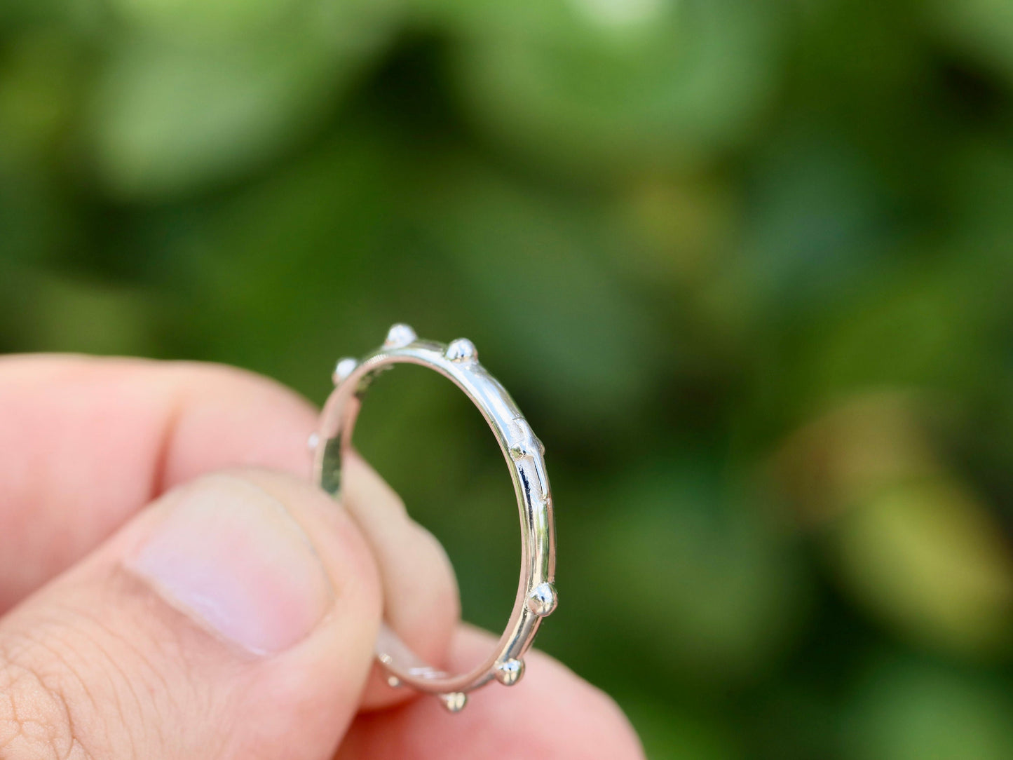 Anillo de rosario, anillo de rosario simple, rosario de una década, rosario de plata de ley 925, cuentas de oración católica, rosario de una década, anillo cruzado de plata