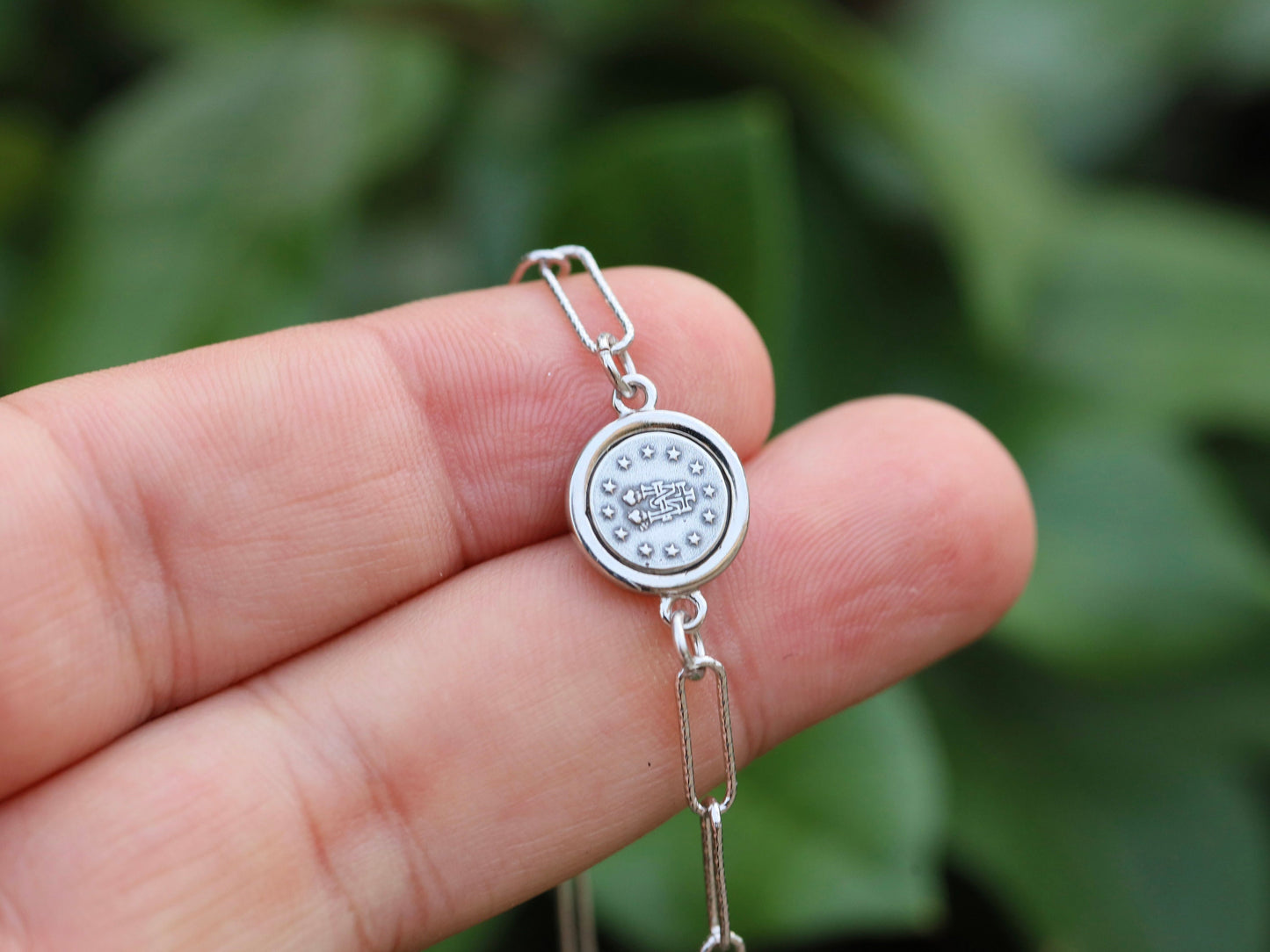 PEPERCLIP Medalla Milagrosa, plata de ley 925, pulsera de cable con Nuestra Señora de Gracia, regalo para mujer o adolescente, pulsera católica