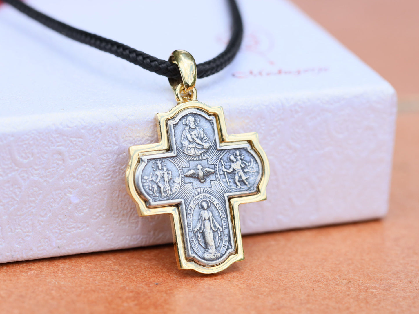 Four way cross, sterling silver 925 4 way cross, cross for man, vintage looking cross for man, catholic cross necklace, gold plated cross