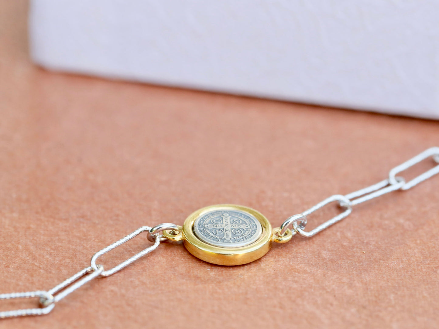 Pulsera PAPERCLIP San Benito, plata de ley 925, pulsera Totus Tuus, sujetador católico, regalo para católica, pulsera de protección PARA MUJER