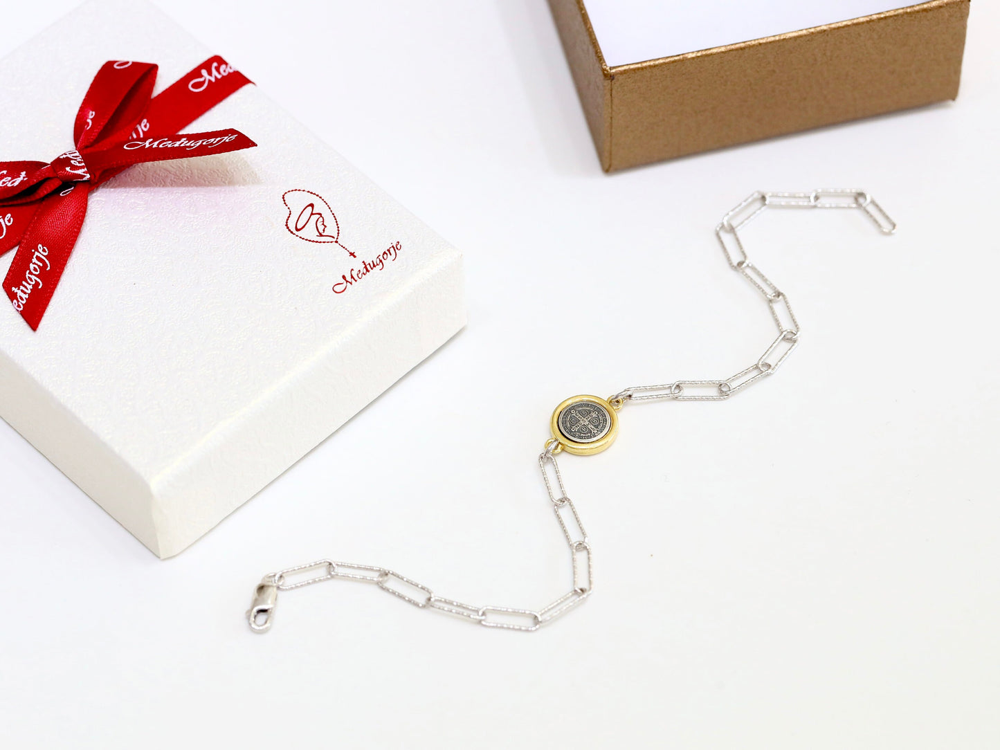 Pulsera PAPERCLIP San Benito, plata de ley 925, pulsera Totus Tuus, sujetador católico, regalo para católica, pulsera de protección PARA MUJER