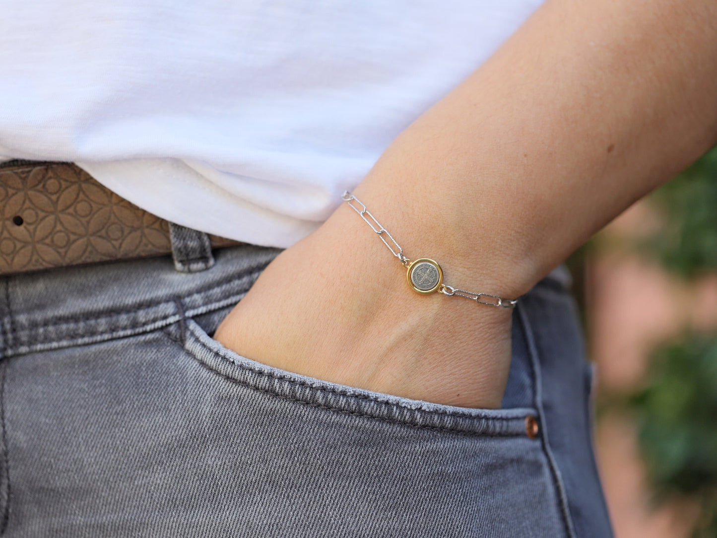 Pulsera PAPERCLIP San Benito, plata de ley 925, pulsera Totus Tuus, sujetador católico, regalo para católica, pulsera de protección PARA MUJER