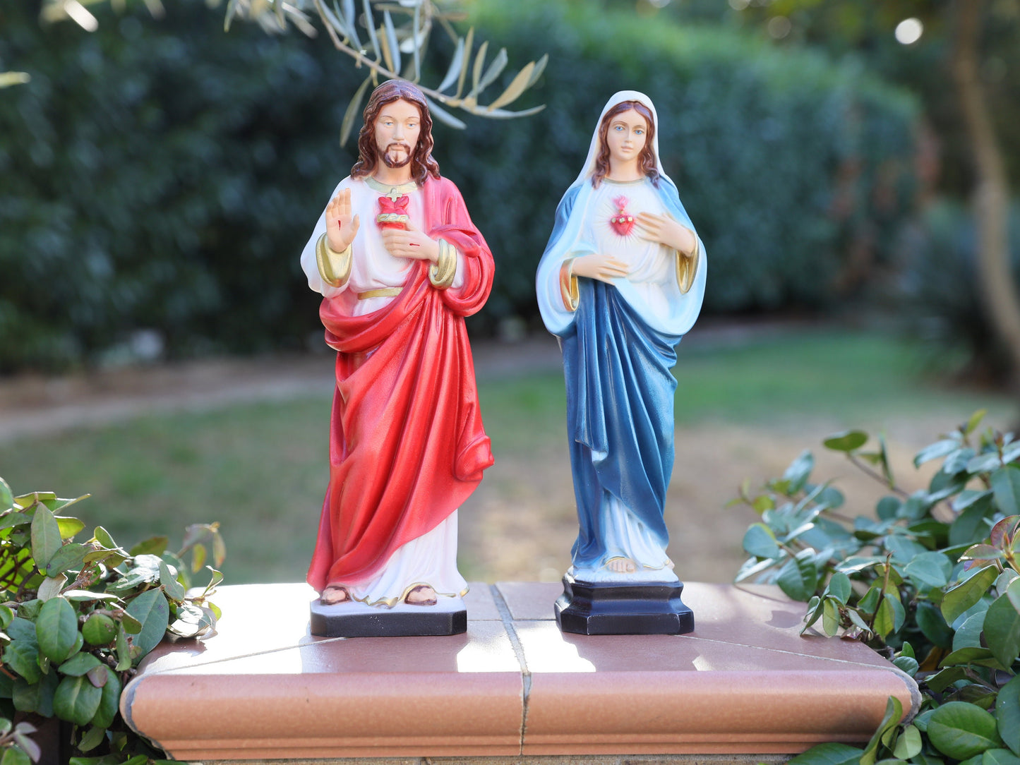 Estatua del Sagrado Corazón de Jesús, estatua del Inmaculado Corazón de María, estatua de polvo de mármol fundido, estatua de 12 pulgadas, estatua del altar, estatua católica