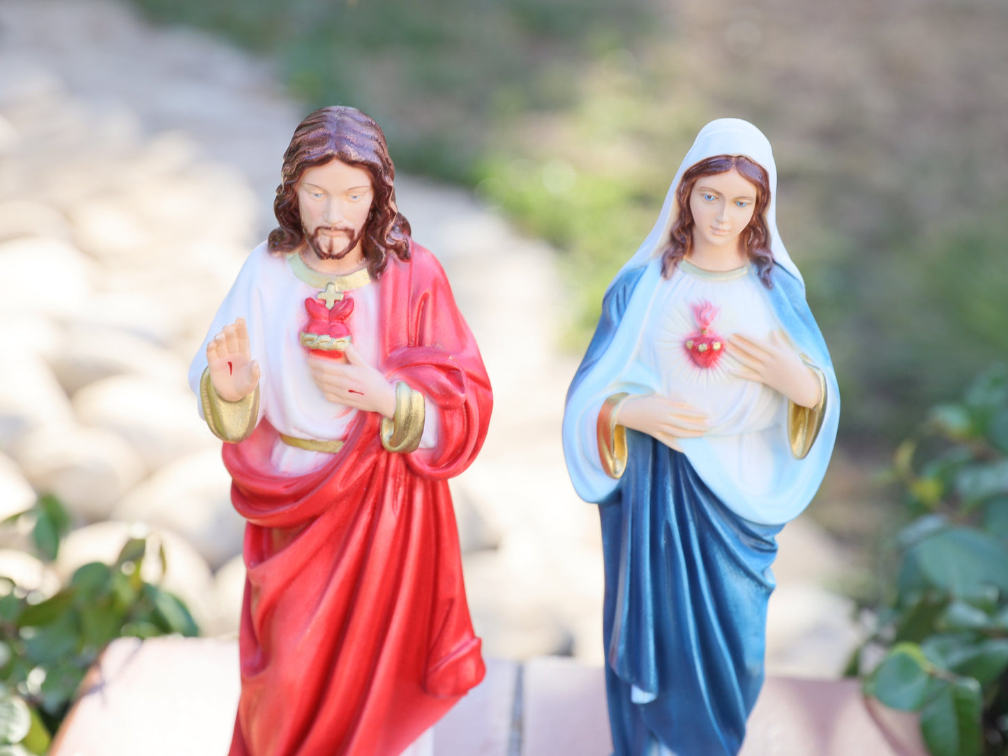 Estatua del Sagrado Corazón de Jesús, estatua del Inmaculado Corazón de María, estatua de polvo de mármol fundido, estatua de 12 pulgadas, estatua del altar, estatua católica