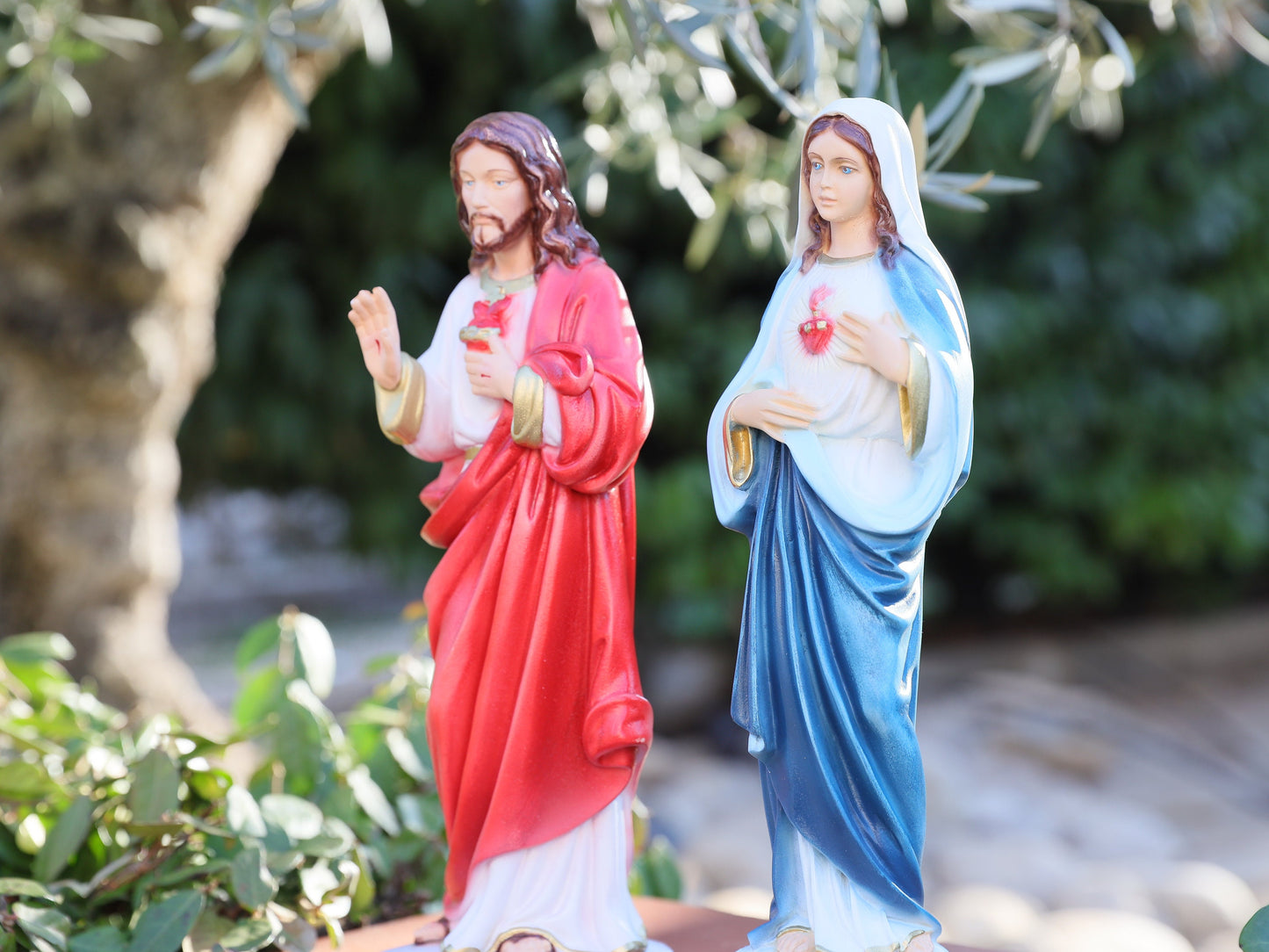 Estatua del Sagrado Corazón de Jesús, estatua del Inmaculado Corazón de María, estatua de polvo de mármol fundido, estatua de 12 pulgadas, estatua del altar, estatua católica