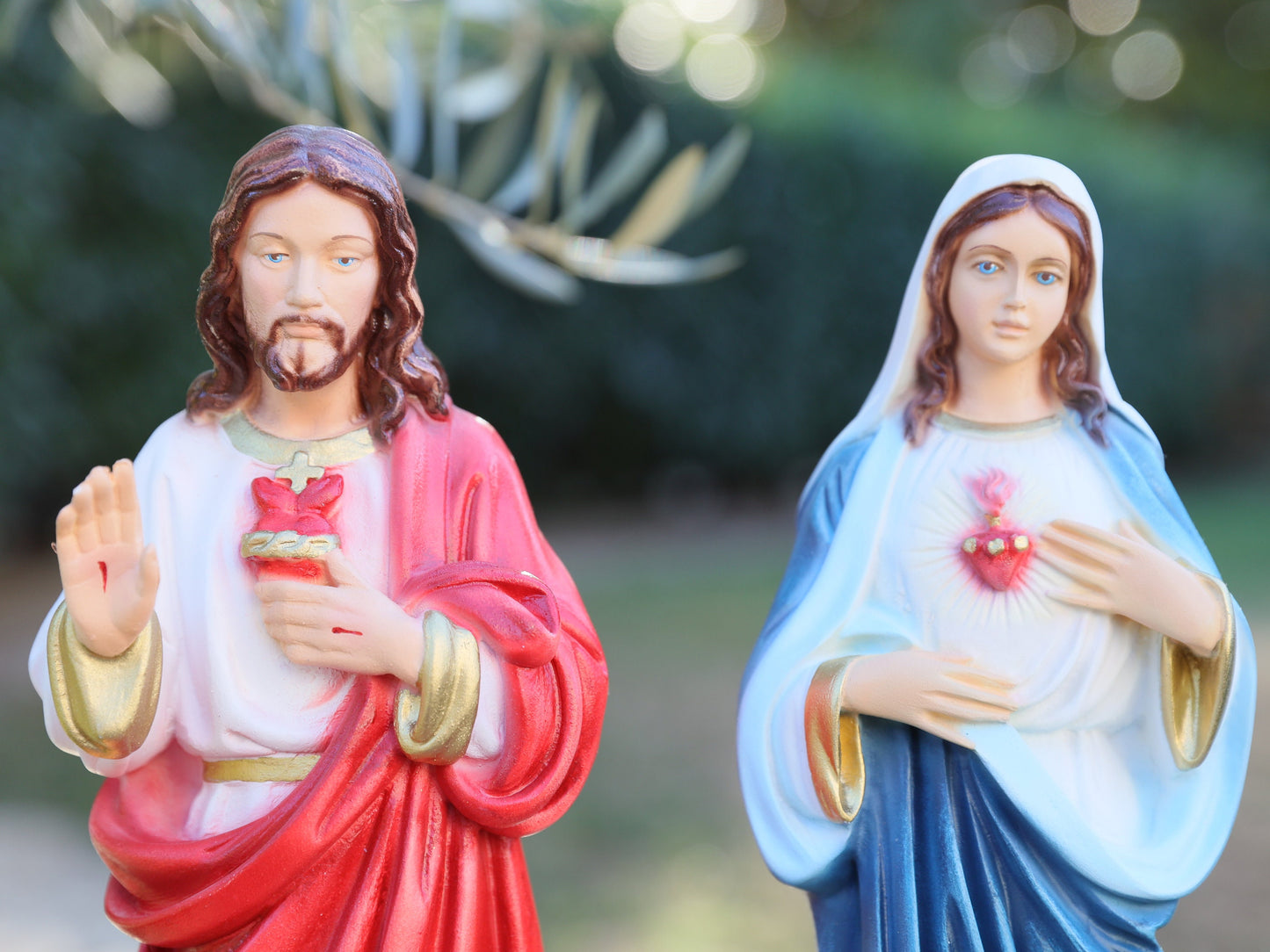 Estatua del Sagrado Corazón de Jesús, estatua del Inmaculado Corazón de María, estatua de polvo de mármol fundido, estatua de 12 pulgadas, estatua del altar, estatua católica