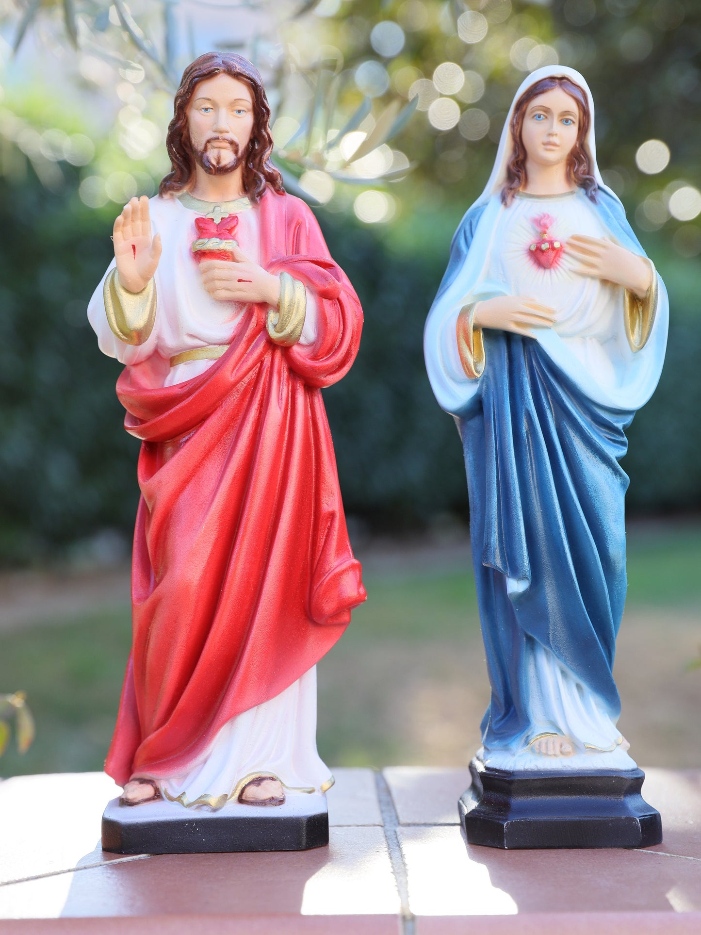 Estatua del Sagrado Corazón de Jesús, estatua del Inmaculado Corazón de María, estatua de polvo de mármol fundido, estatua de 12 pulgadas, estatua del altar, estatua católica