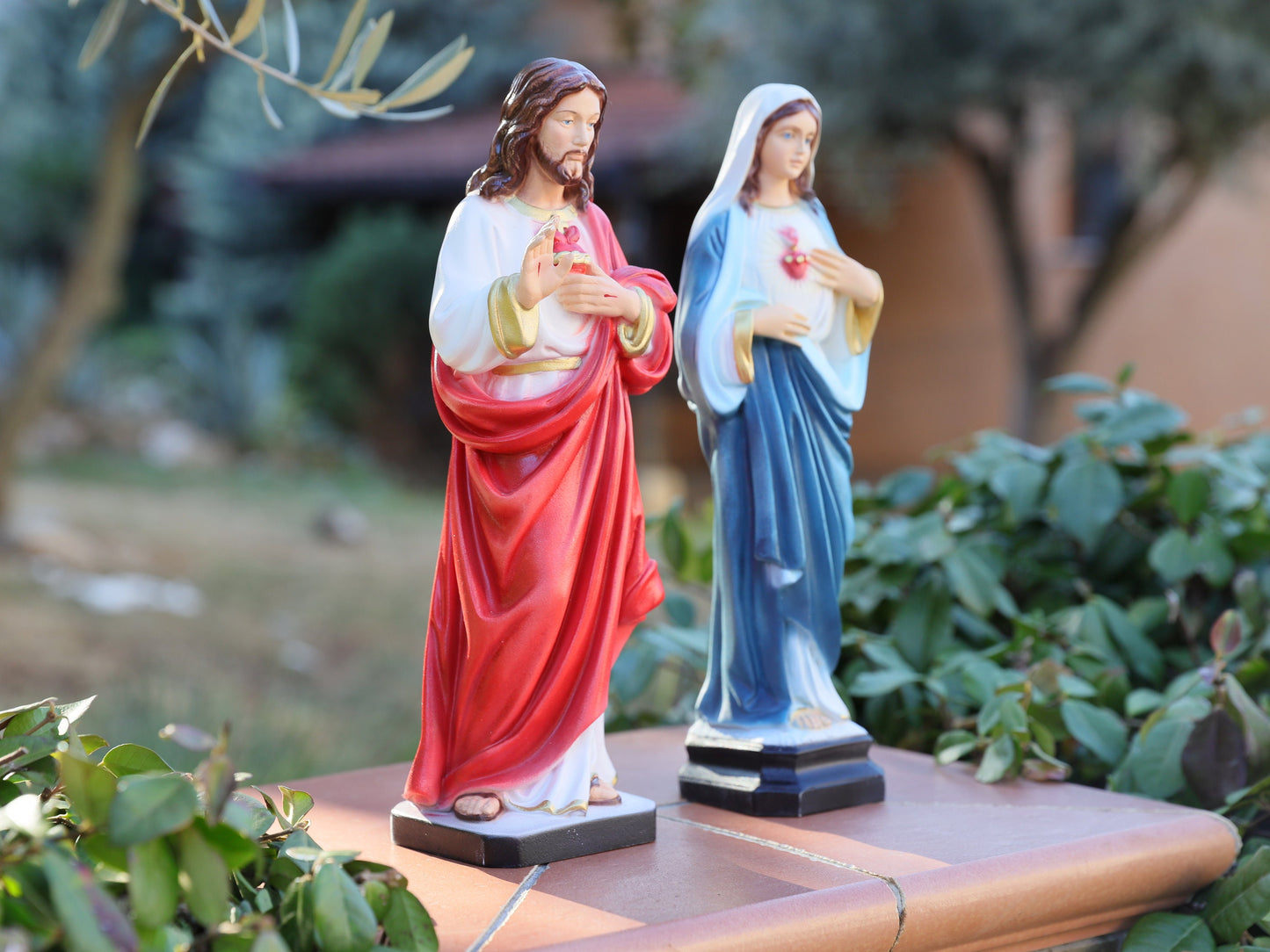 Estatua del Sagrado Corazón de Jesús, estatua del Inmaculado Corazón de María, estatua de polvo de mármol fundido, estatua de 12 pulgadas, estatua del altar, estatua católica
