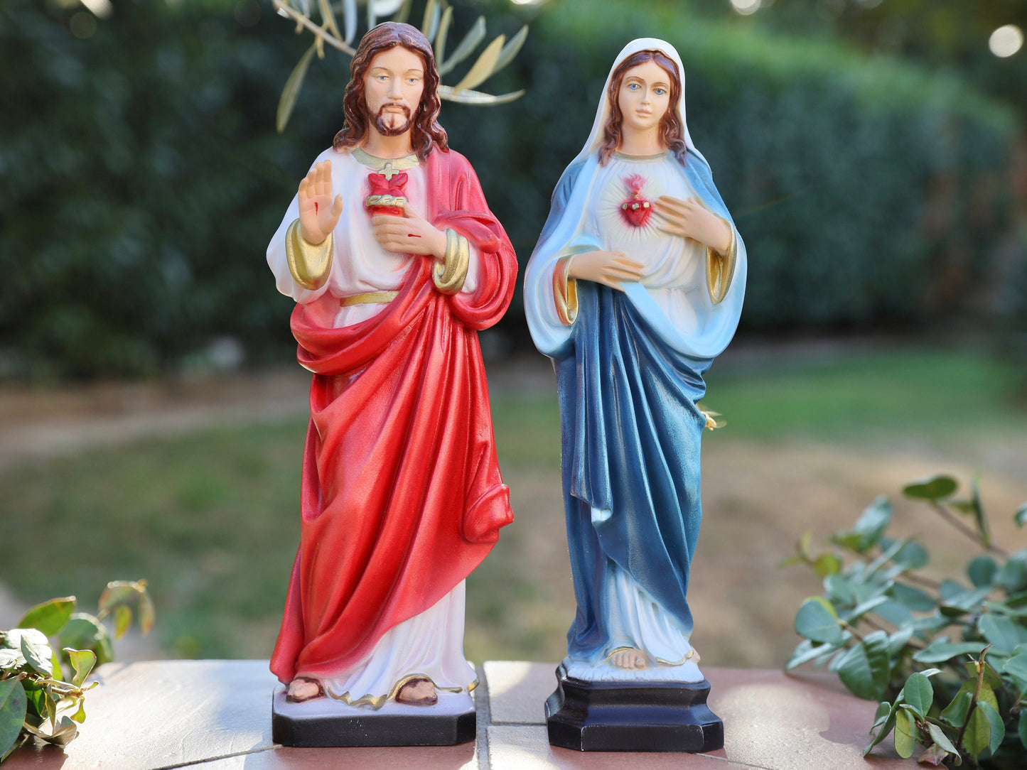 Estatua del Sagrado Corazón de Jesús, estatua del Inmaculado Corazón de María, estatua de polvo de mármol fundido, estatua de 12 pulgadas, estatua del altar, estatua católica