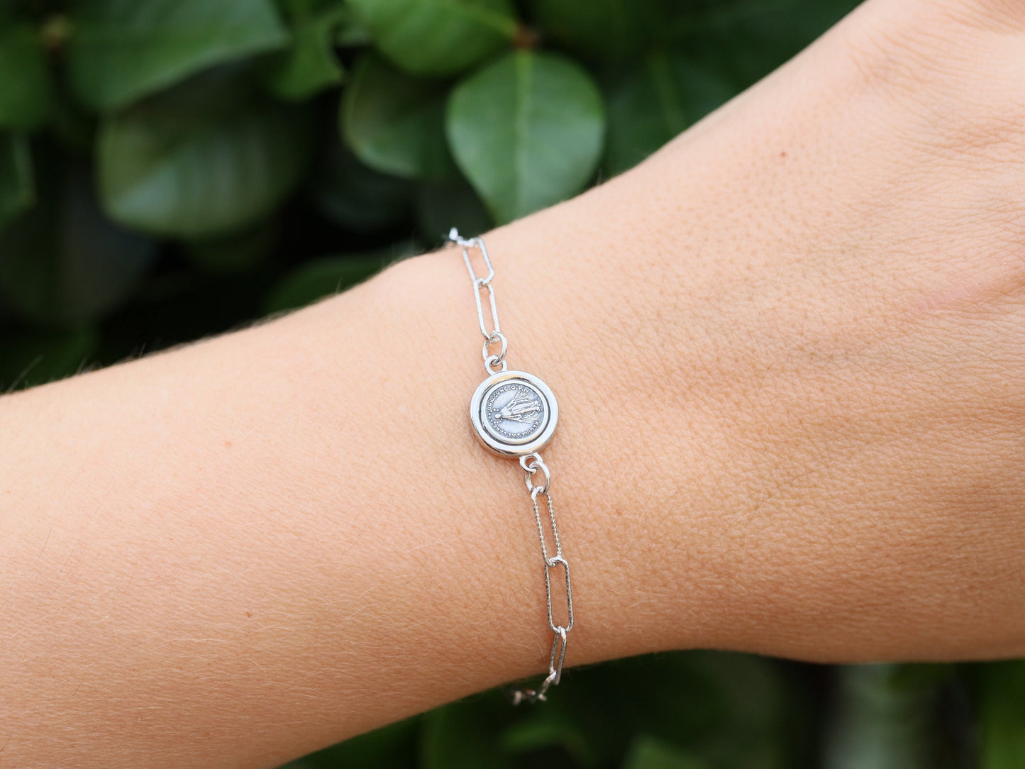 PEPERCLIP Medalla Milagrosa, plata de ley 925, pulsera de cable con Nuestra Señora de Gracia, regalo para mujer o adolescente, pulsera católica