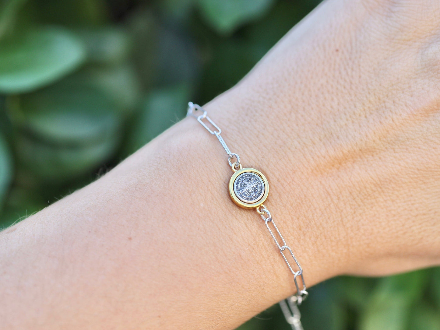 Pulsera PAPERCLIP San Benito, plata de ley 925, pulsera Totus Tuus, sujetador católico, regalo para católica, pulsera de protección PARA MUJER