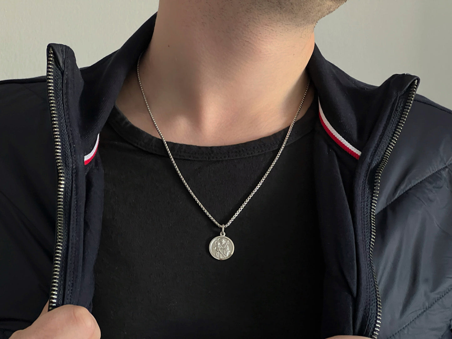 Medalla de San José para hombre, medalla de plata de ley 925, collar de San José, protector de la familia, medalla redonda para el marido, medalla protectora de EE.UU.