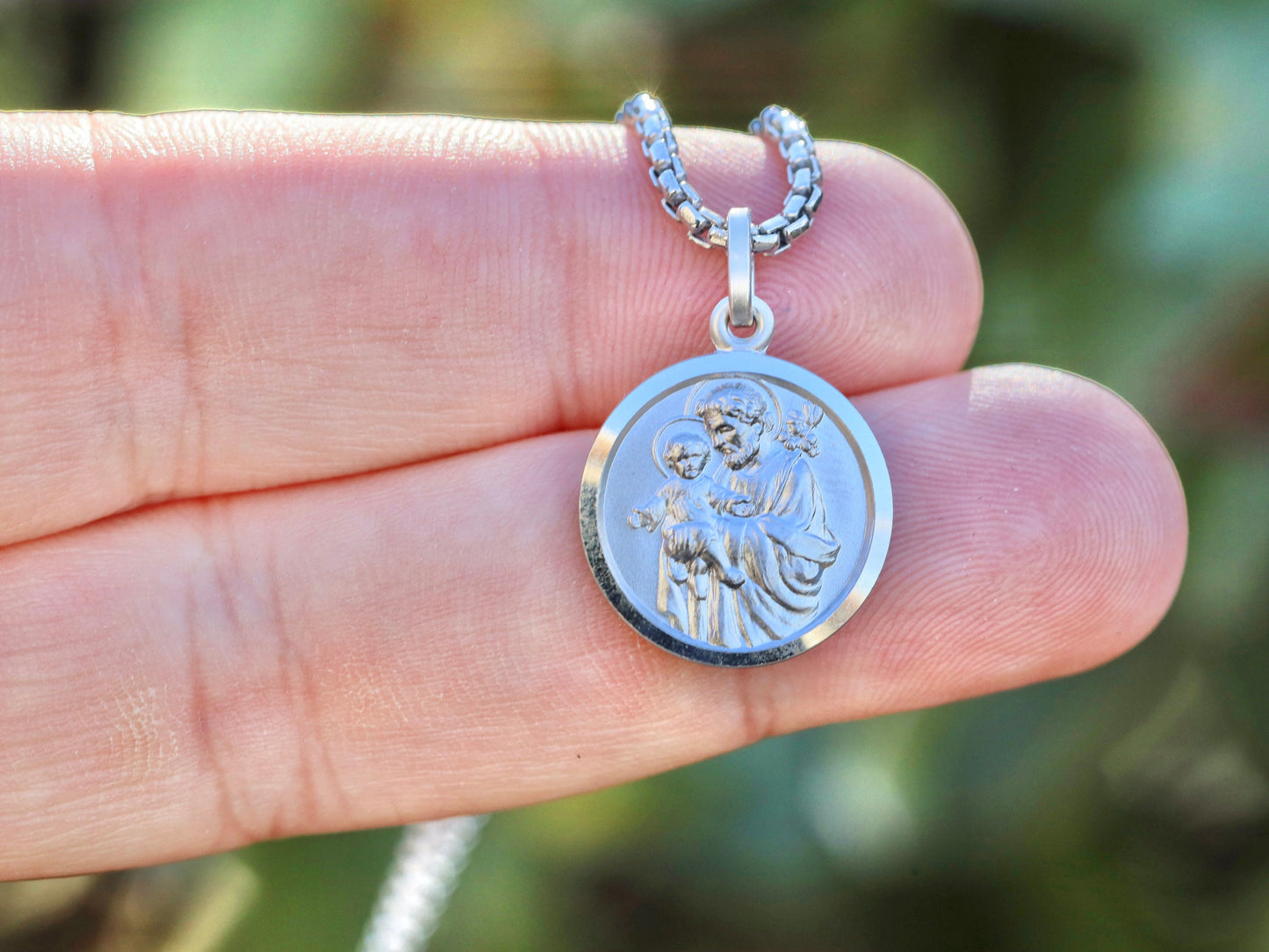 Medalla de San José para hombre, medalla de plata de ley 925, collar de San José, protector de la familia, medalla redonda para el marido, medalla protectora de EE.UU.
