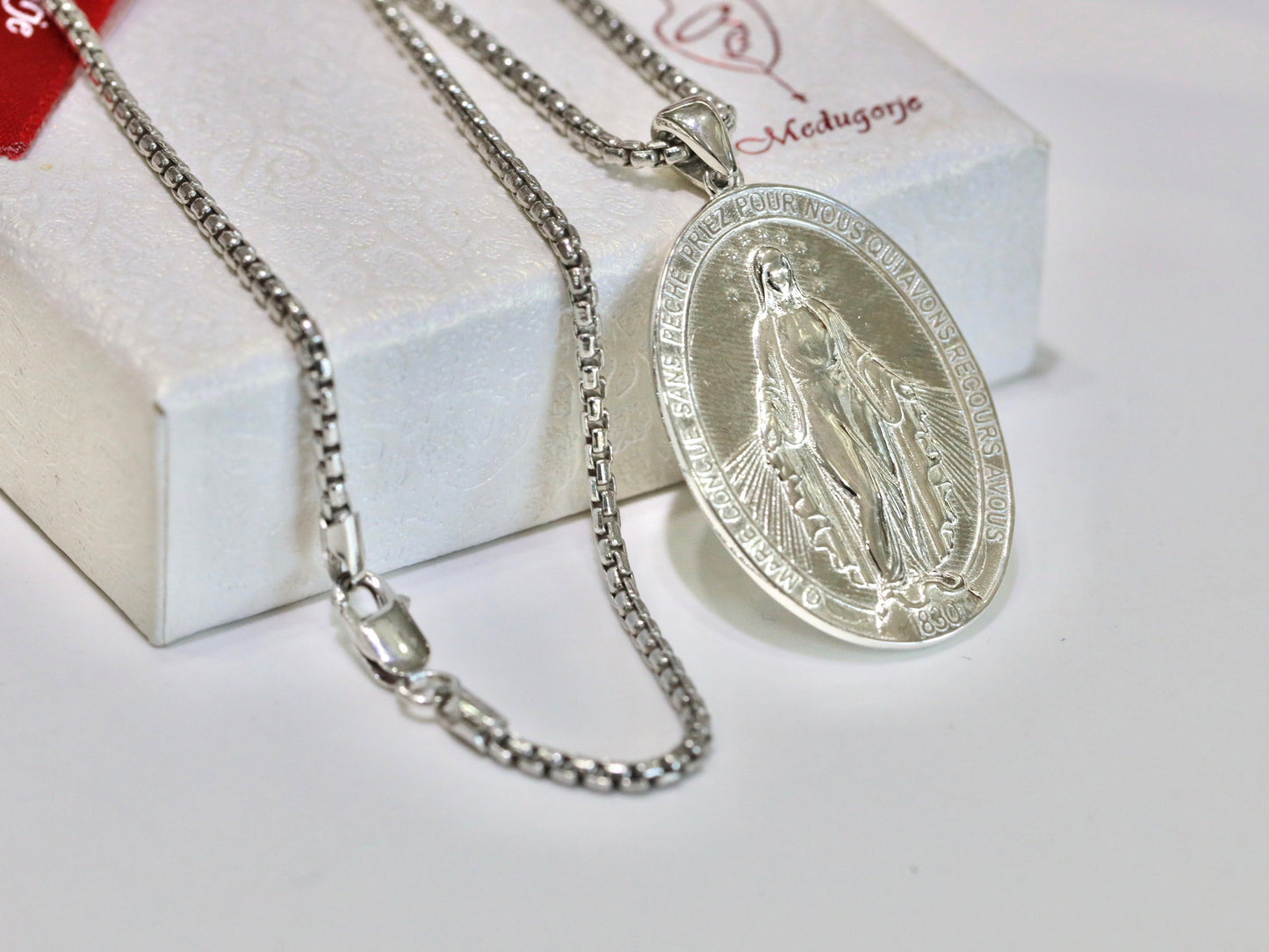 Medalla Milagrosa de plata grande para hombre, Medalla Milagrosa francesa, Medalla Milagrosa de plata de ley, Medalla Milagrosa de diseño original