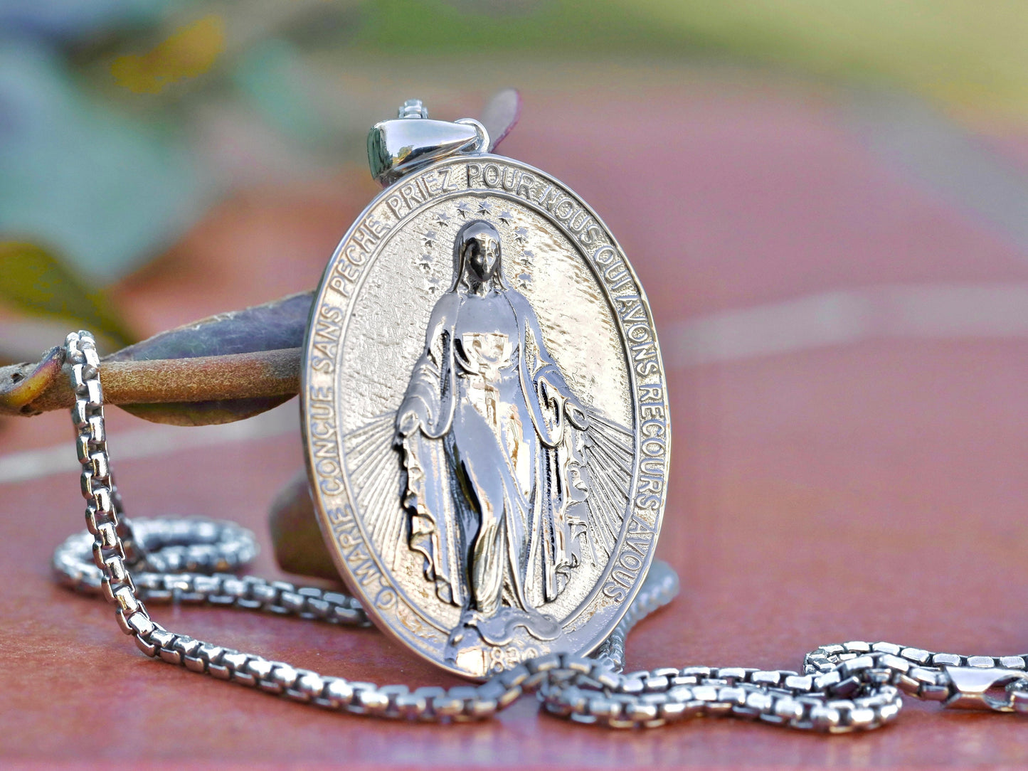 Medalla Milagrosa de plata grande para hombre, Medalla Milagrosa francesa, Medalla Milagrosa de plata de ley, Medalla Milagrosa de diseño original