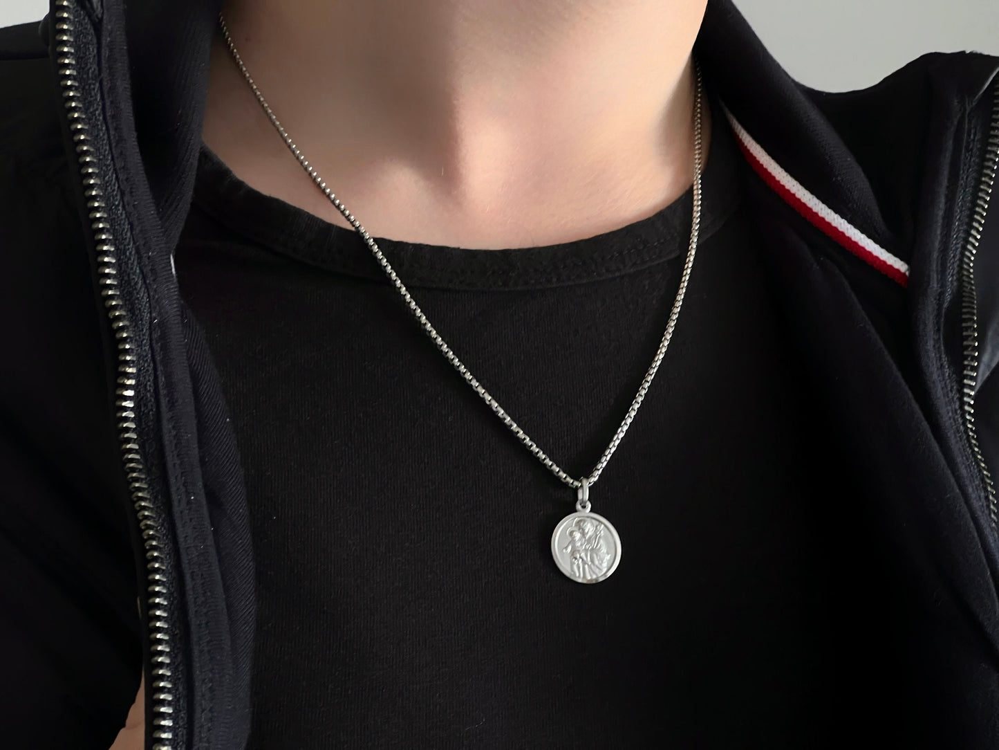Medalla de San José para hombre, medalla de plata de ley 925, collar de San José, protector de la familia, medalla redonda para el marido, medalla protectora de EE.UU.