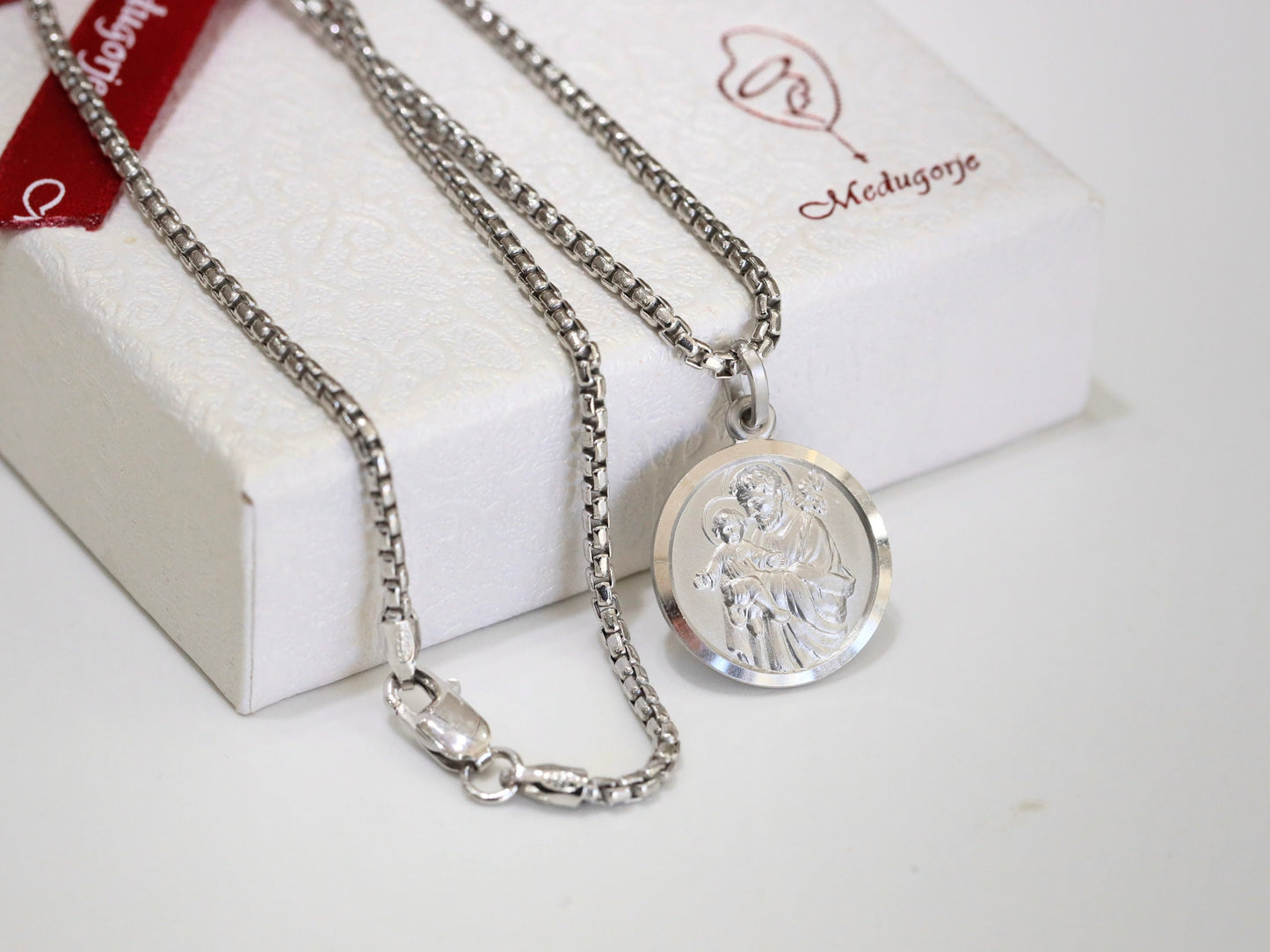 Medalla de San José para hombre, medalla de plata de ley 925, collar de San José, protector de la familia, medalla redonda para el marido, medalla protectora de EE.UU.