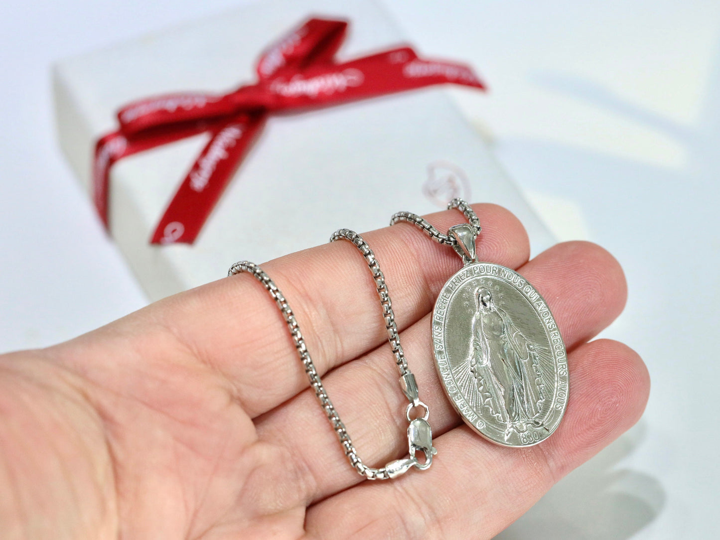 Medalla Milagrosa de plata grande para hombre, Medalla Milagrosa francesa, Medalla Milagrosa de plata de ley, Medalla Milagrosa de diseño original