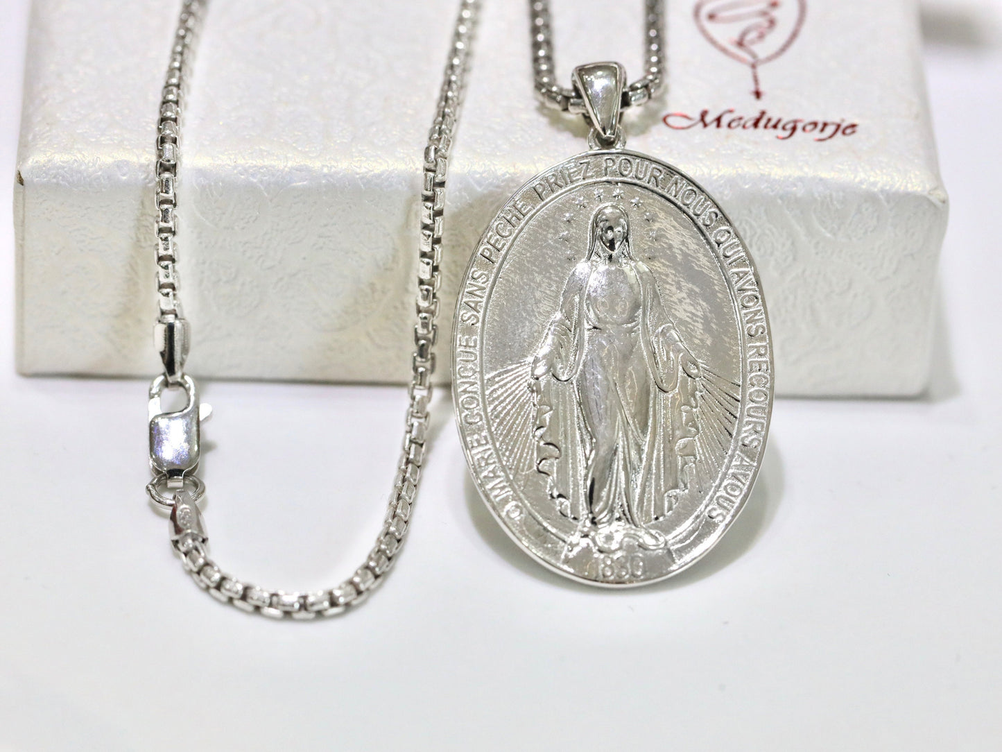 Medalla Milagrosa de plata grande para hombre, Medalla Milagrosa francesa, Medalla Milagrosa de plata de ley, Medalla Milagrosa de diseño original