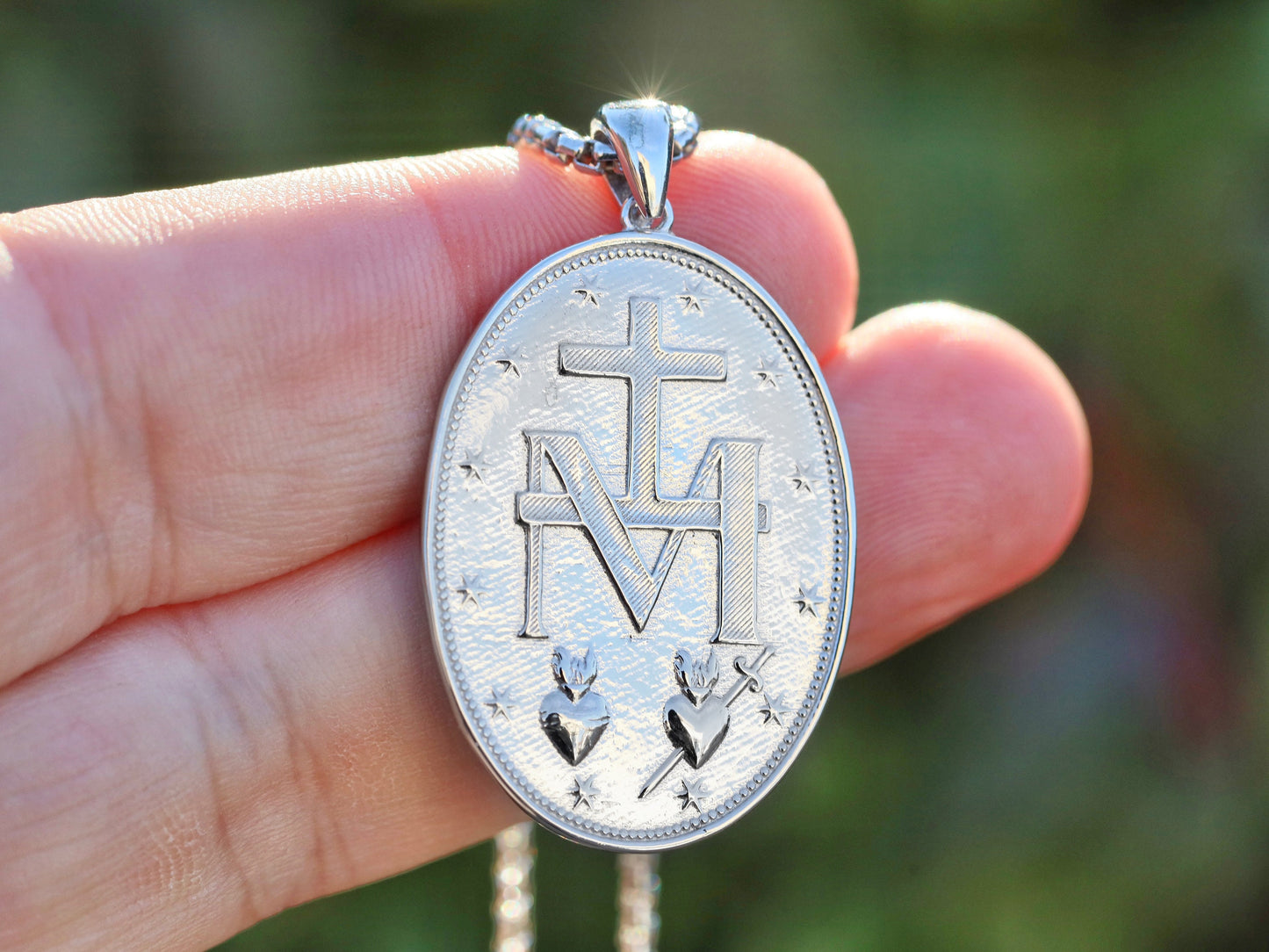 Medalla Milagrosa de plata grande para hombre, Medalla Milagrosa francesa, Medalla Milagrosa de plata de ley, Medalla Milagrosa de diseño original