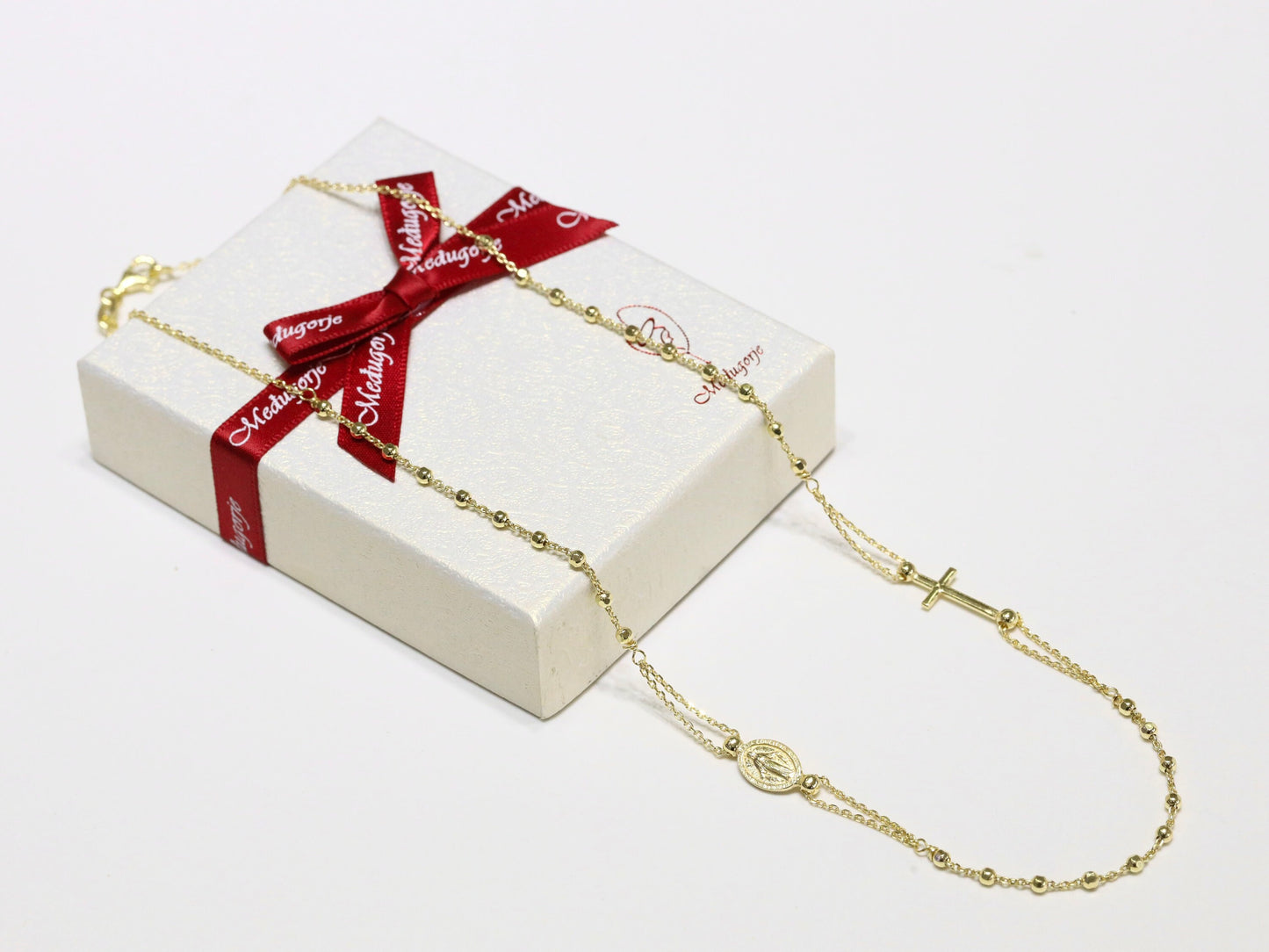 Dainty gold plated rosary necklace, minimalist sterling silver necklace, Miraculous Medal necklace, 18 inch necklace for teenage girl