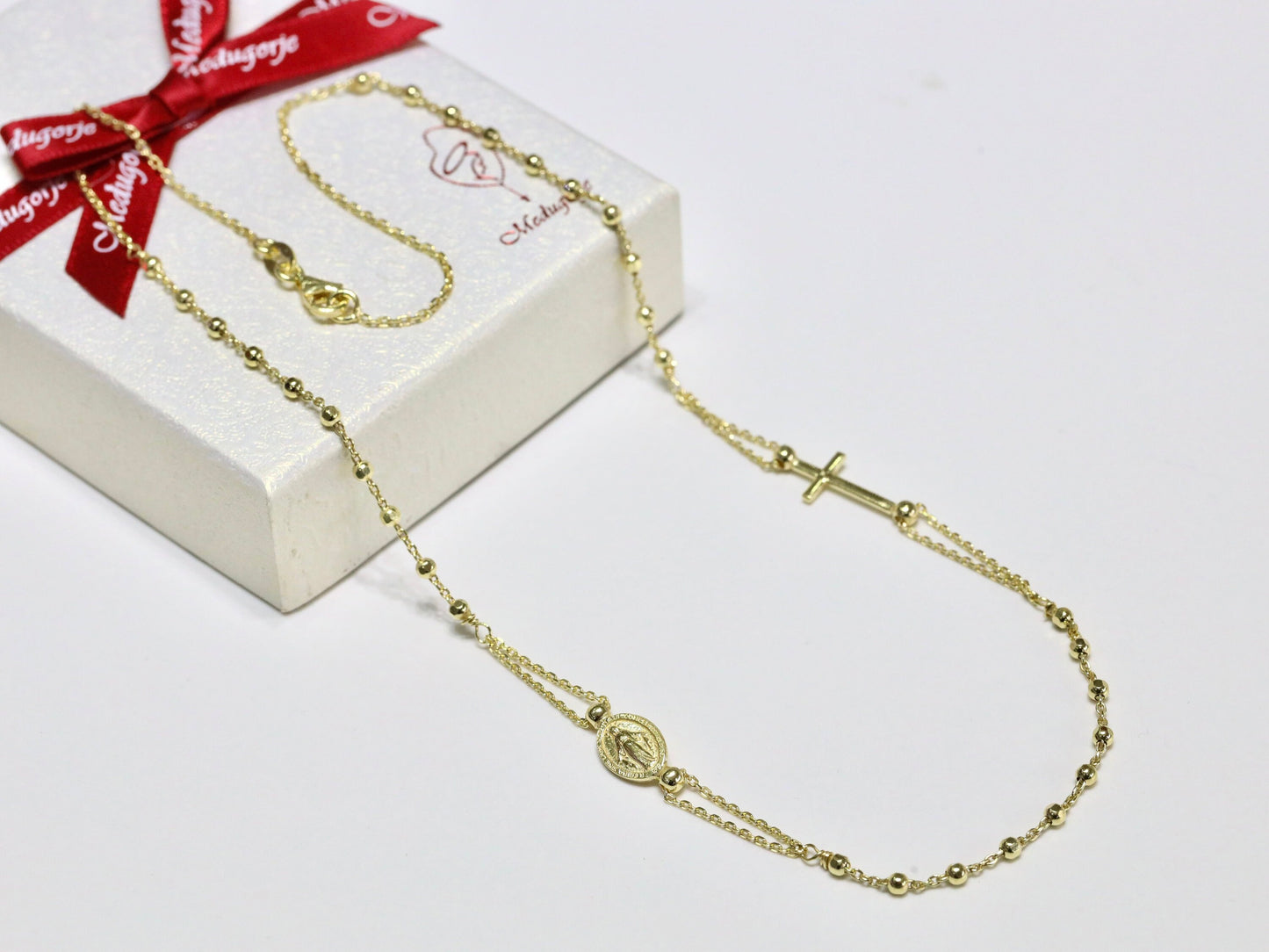 Dainty gold plated rosary necklace, minimalist sterling silver necklace, Miraculous Medal necklace, 18 inch necklace for teenage girl