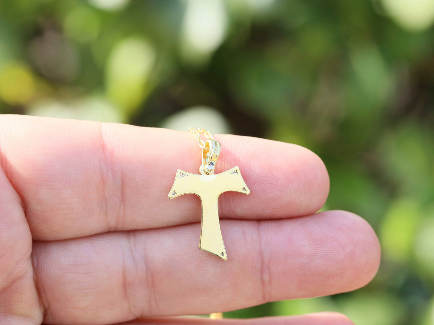 Colgante cruz tau, colgante cruz franciscana, colgante cruz para mujer, cruz plata de primera ley 925, collar cruz bañada en oro, cruz pequeña