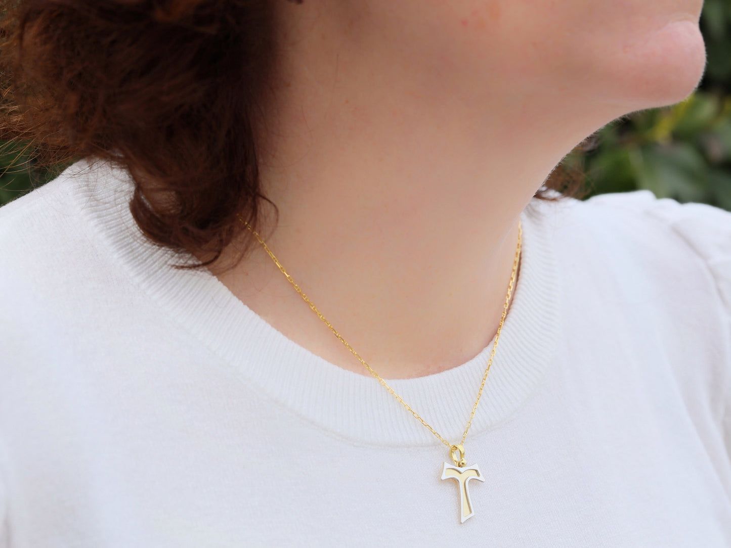 Colgante cruz tau, colgante cruz franciscana, colgante cruz para mujer, cruz plata de primera ley 925, collar cruz bañada en oro, cruz pequeña