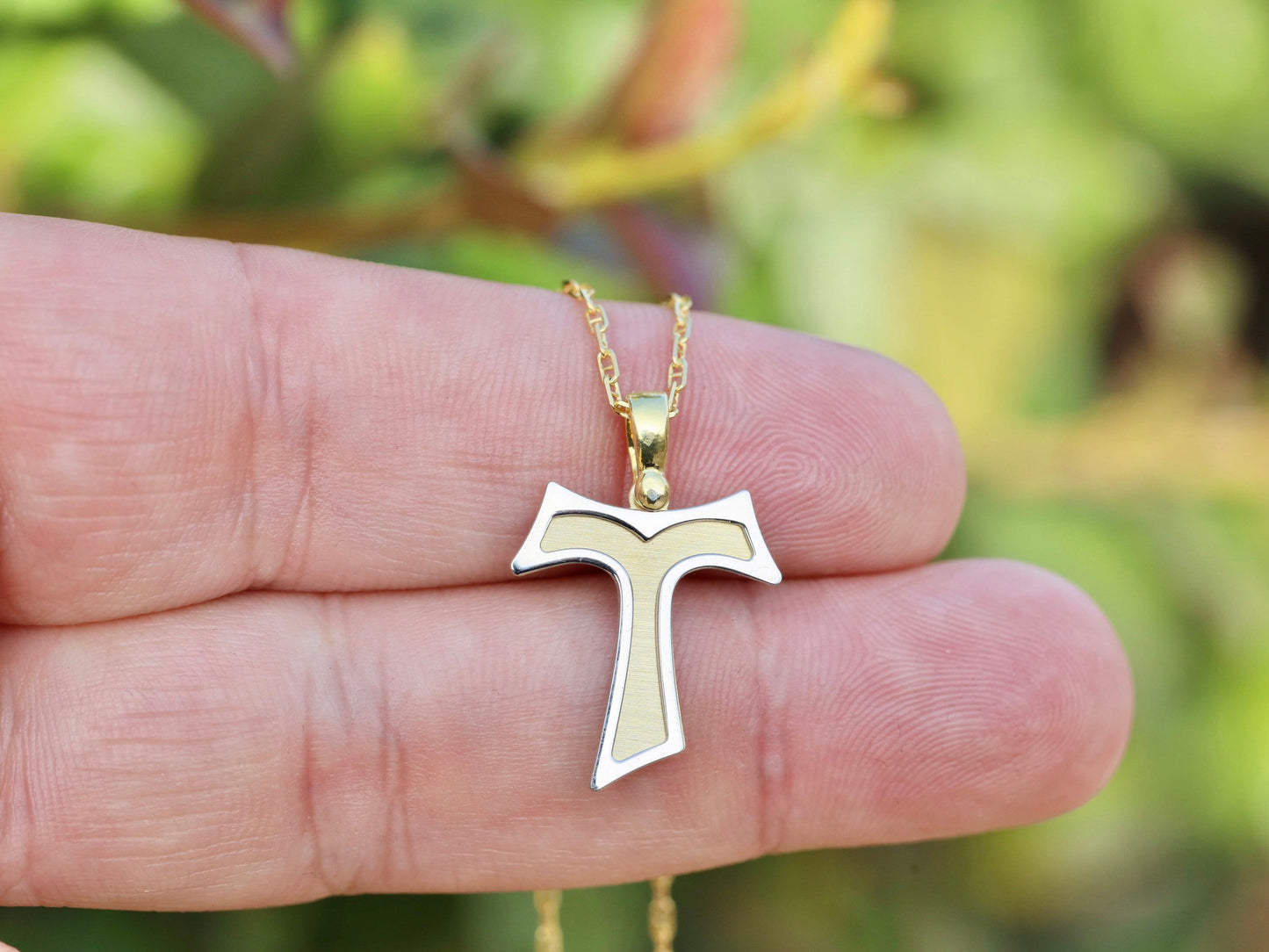 Colgante cruz tau, colgante cruz franciscana, colgante cruz para mujer, cruz plata de primera ley 925, collar cruz bañada en oro, cruz pequeña