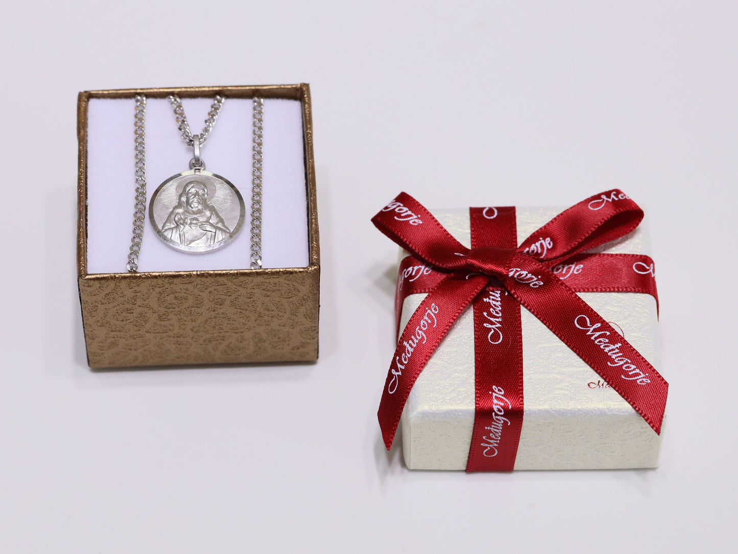 Medalla Escapulario de 19 mm, Escapulario redondo de plata de ley, medalla escapulario para hombre, Sagrado Corazón de Jesús con collar Nuestra Señora del Monte Carmelo