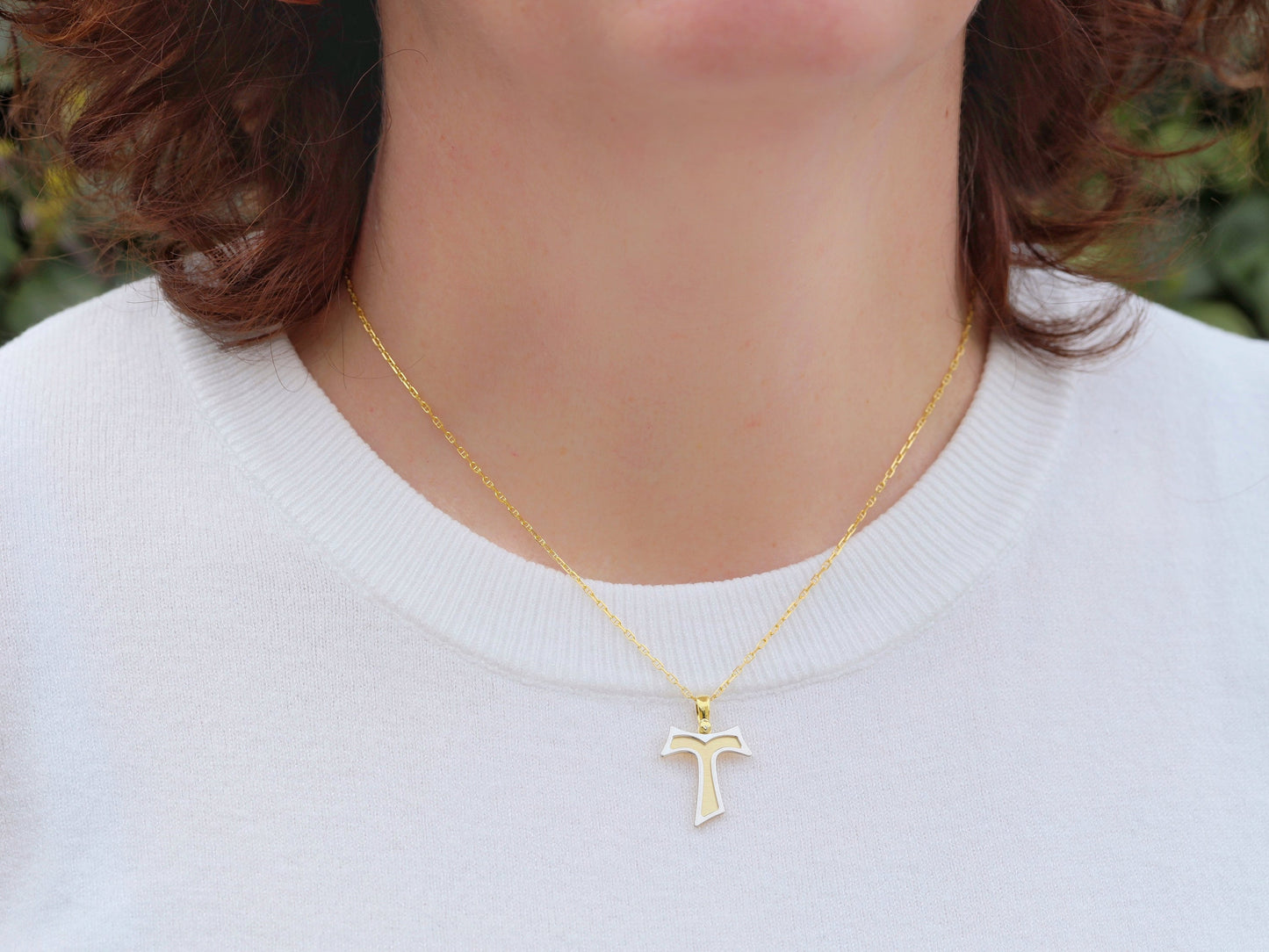 Colgante cruz tau, colgante cruz franciscana, colgante cruz para mujer, cruz plata de primera ley 925, collar cruz bañada en oro, cruz pequeña