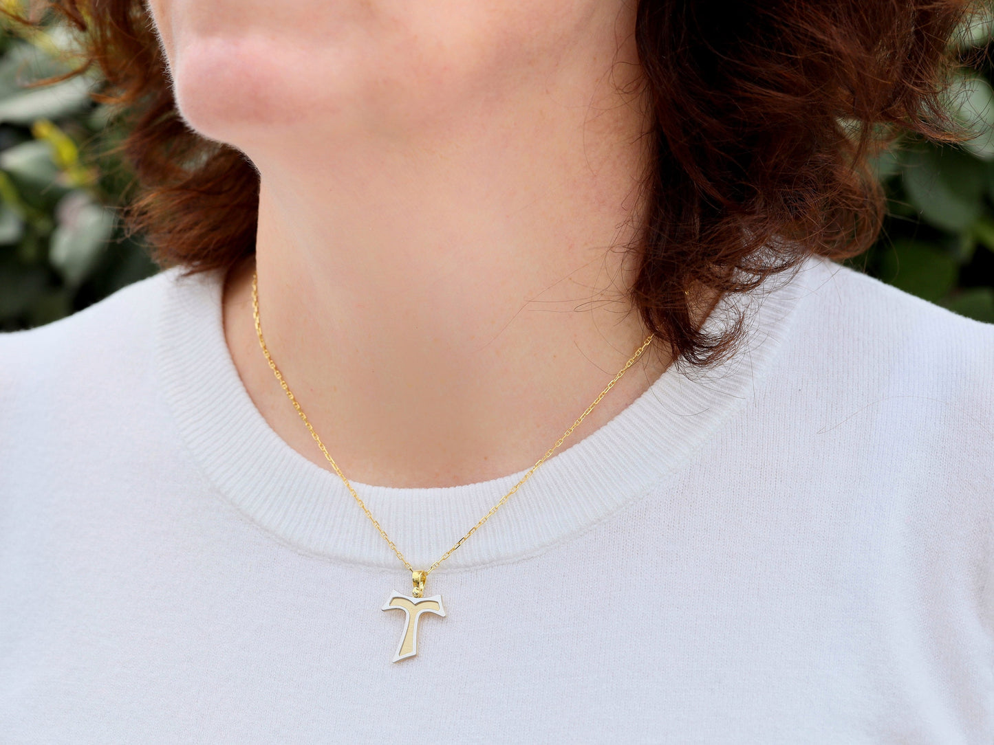 Colgante cruz tau, colgante cruz franciscana, colgante cruz para mujer, cruz plata de primera ley 925, collar cruz bañada en oro, cruz pequeña
