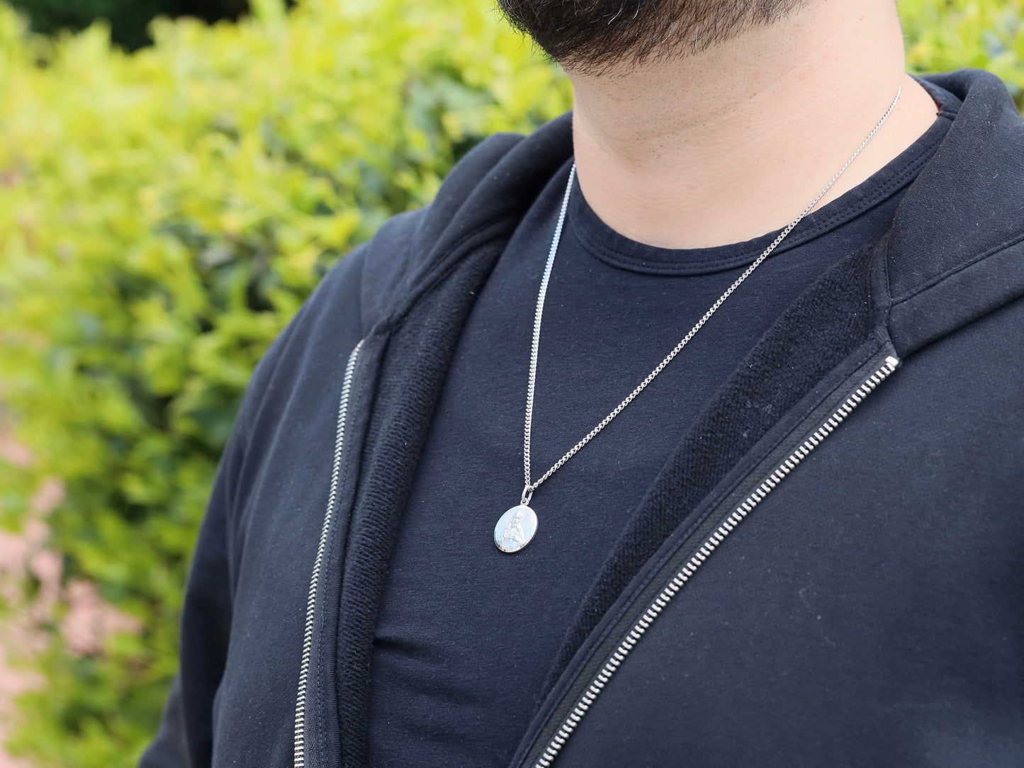 Medalla Escapulario de 19 mm, Escapulario redondo de plata de ley, medalla escapulario para hombre, Sagrado Corazón de Jesús con collar Nuestra Señora del Monte Carmelo