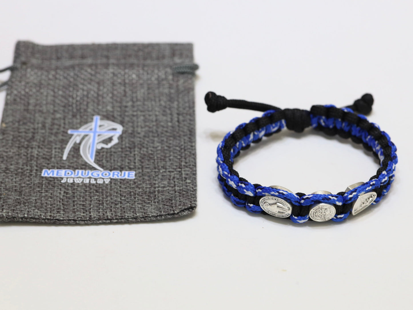 Pulsera de la Medalla Milagrosa de San Miguel San Benito para hombre, pulsera de santos católicos, pulsera Parcord, pulsera de plata, pulsera de servicio pesado