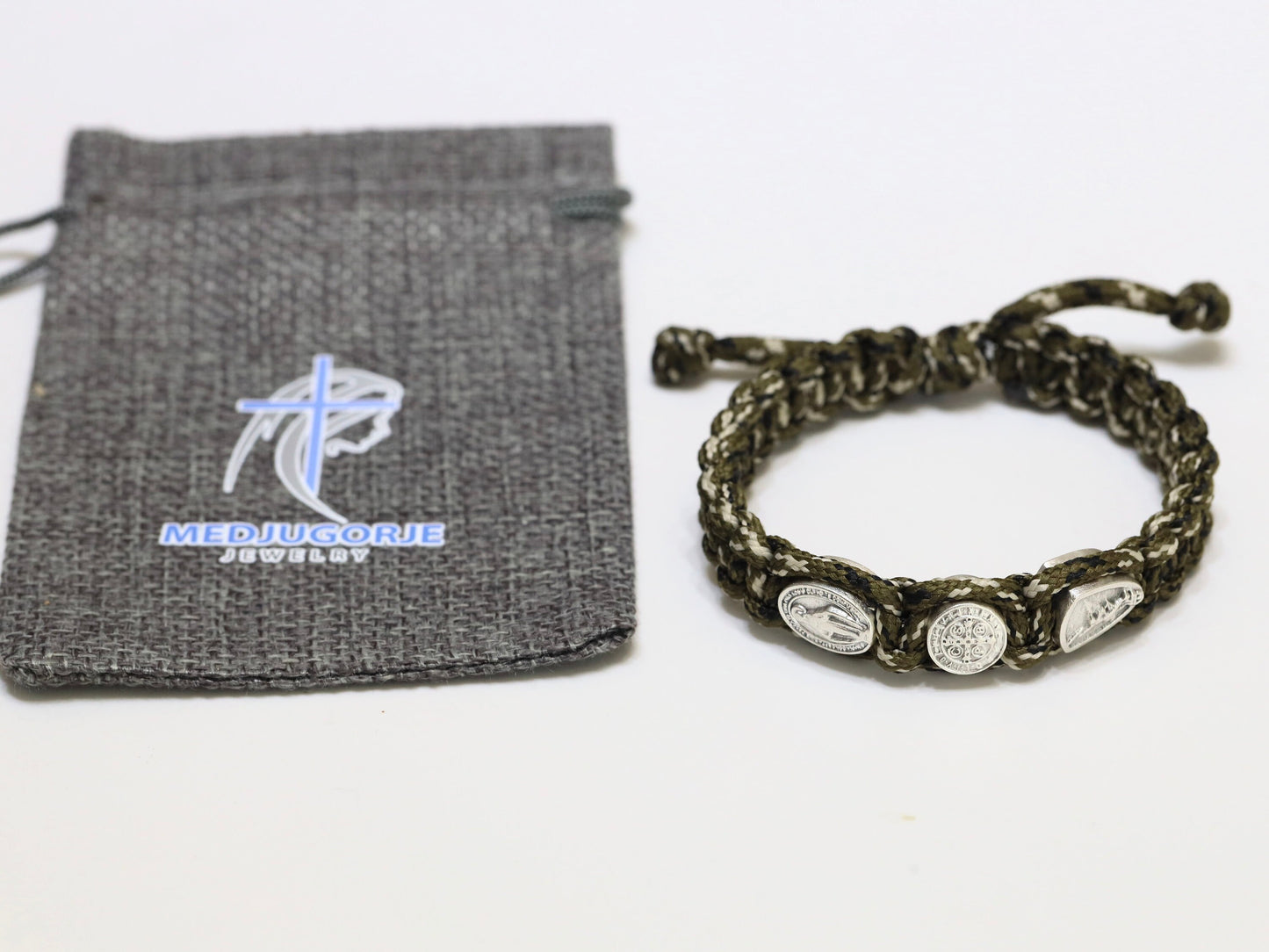 Pulsera de la Medalla Milagrosa de San Miguel San Benito para hombre, pulsera de santos católicos, pulsera Parcord, pulsera de plata, pulsera de servicio pesado