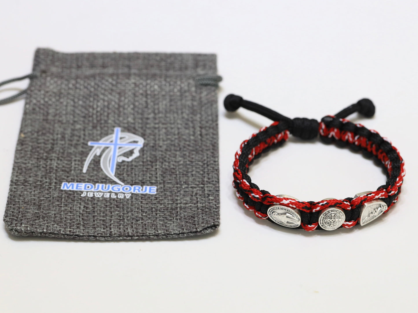 Pulsera de la Medalla Milagrosa de San Miguel San Benito para hombre, pulsera de santos católicos, pulsera Parcord, pulsera de plata, pulsera de servicio pesado