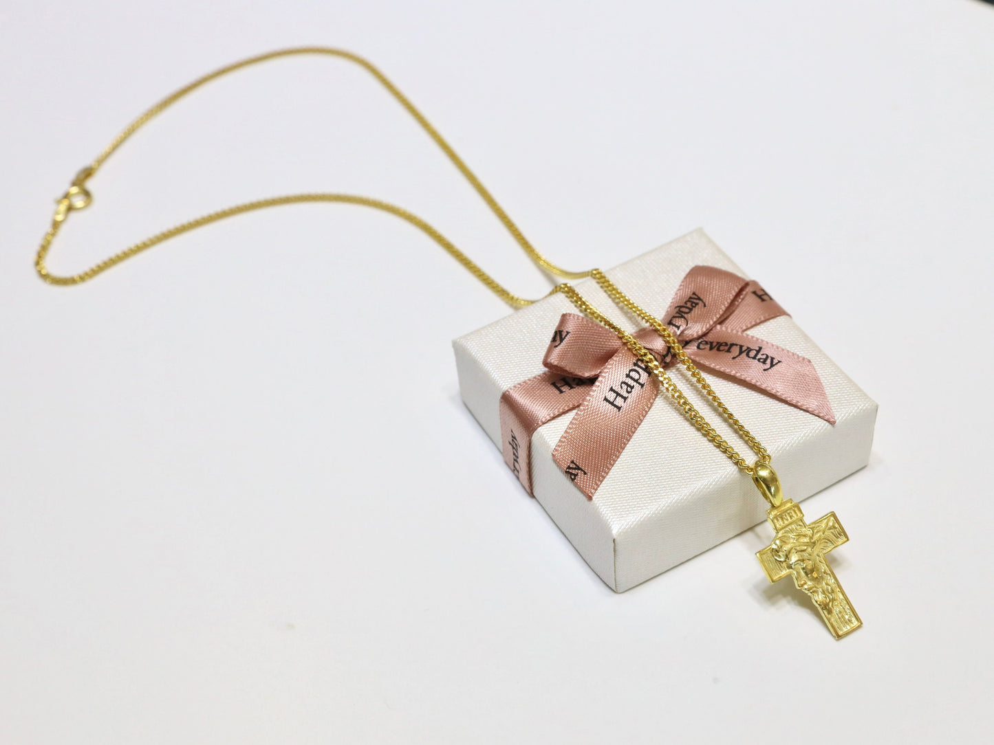 Colgante de cruz de plata de ley con rostro de Jesucristo - Chapado en oro de 18 kt - Collar opcional