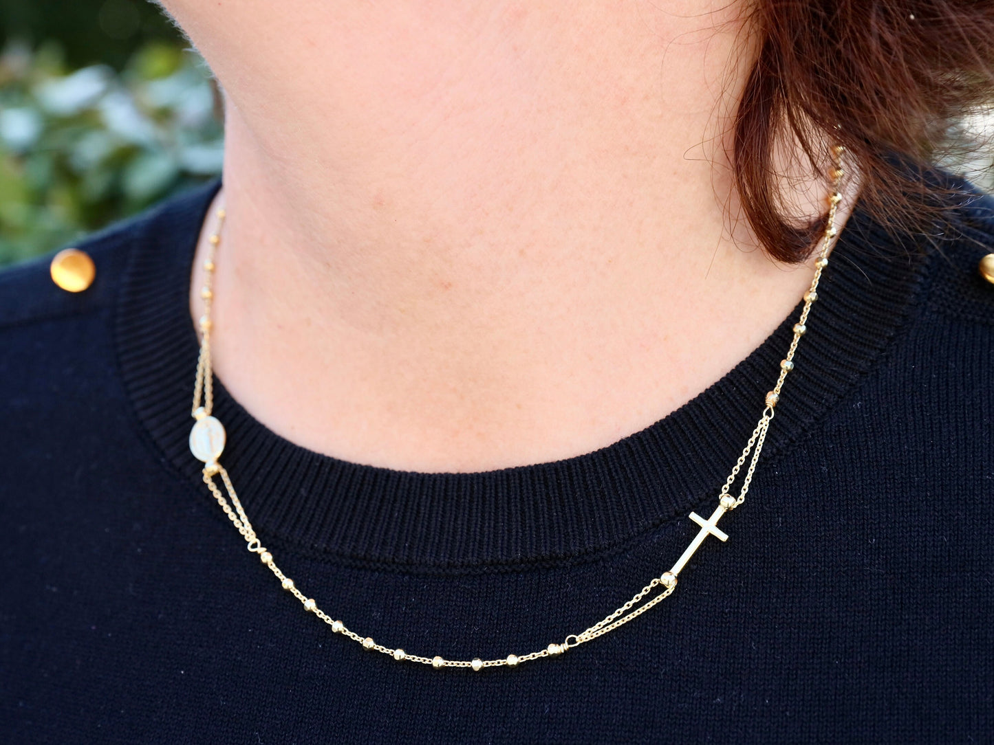 Dainty gold plated rosary necklace, minimalist sterling silver necklace, Miraculous Medal necklace, 18 inch necklace for teenage girl