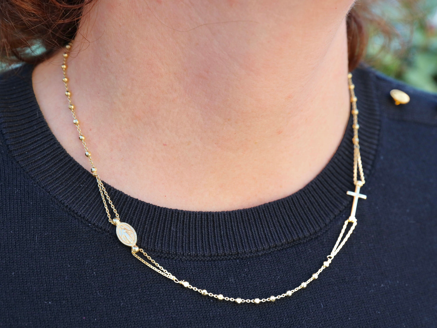 Dainty gold plated rosary necklace, minimalist sterling silver necklace, Miraculous Medal necklace, 18 inch necklace for teenage girl