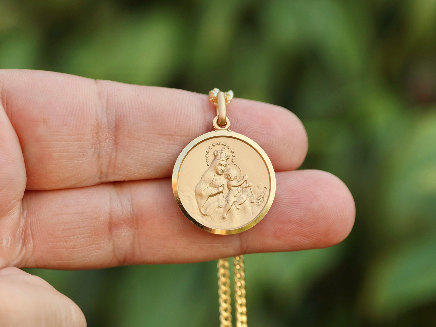 Collar escapulario grande de plata de primera ley 925, medalla escapulario chapada en oro de 18 kt, medalla escapulario unisex, medalla escapulario de alto detalle