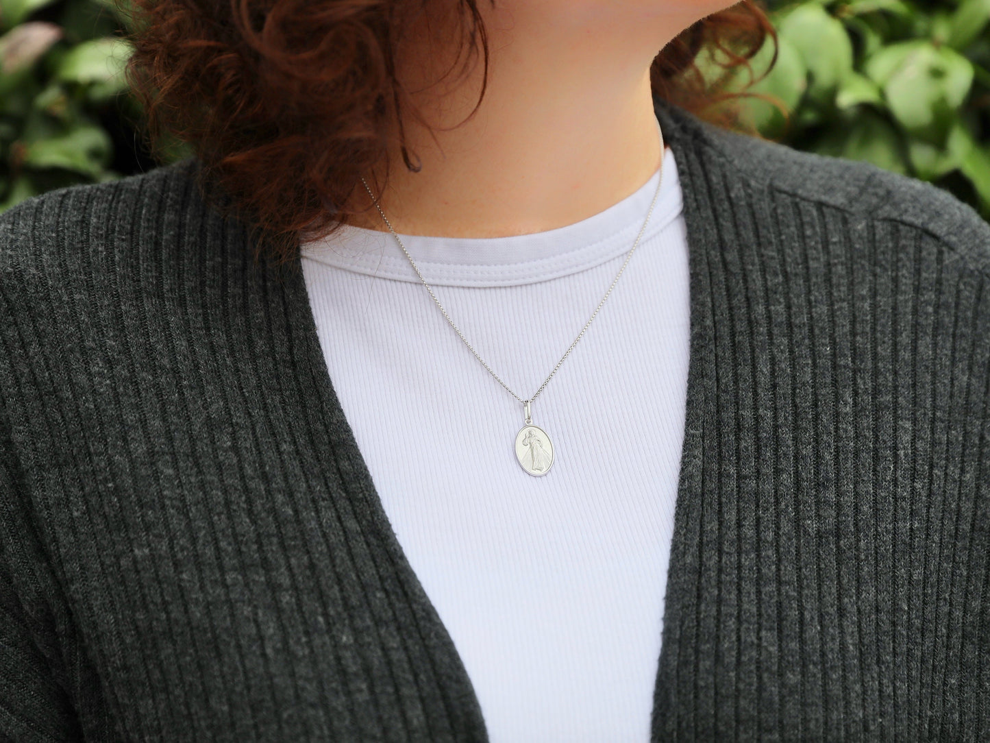 Colgante Divina Misericordia de Jesús - plata de ley 925 medalla de Jesús - Adecuado para hombre o mujer colgante de Jesús, colgante de Jesucristo