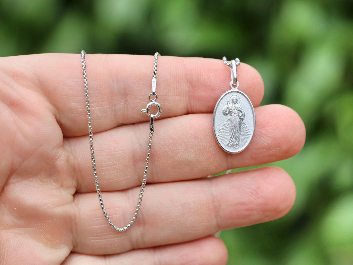 Colgante Divina Misericordia de Jesús - plata de ley 925 medalla de Jesús - Adecuado para hombre o mujer colgante de Jesús, colgante de Jesucristo
