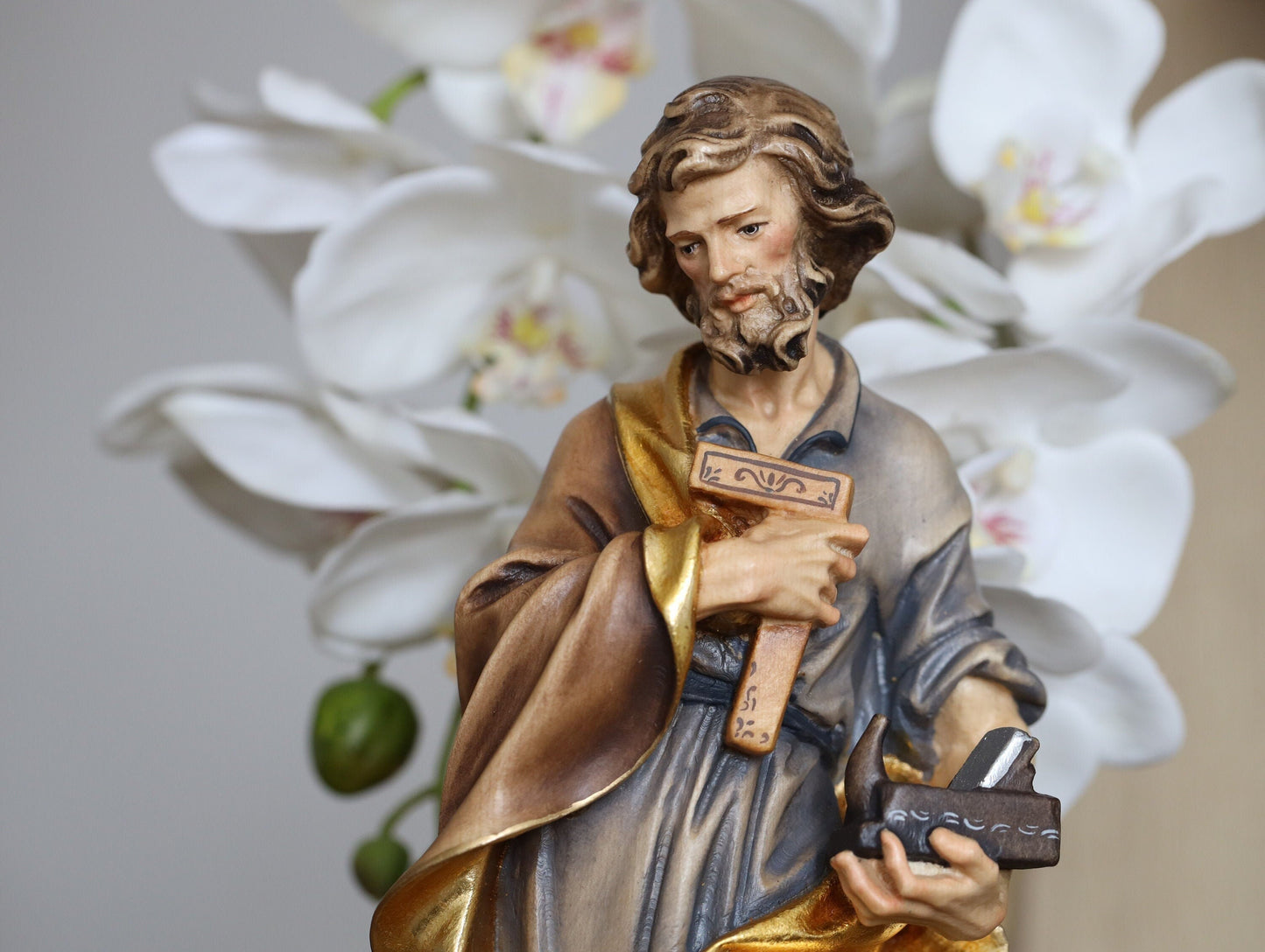 Estatua de San José, estatua de madera de San José trabajador, San José carpintero, escultura de San José de 30 cm, estatua de San José hecha a mano