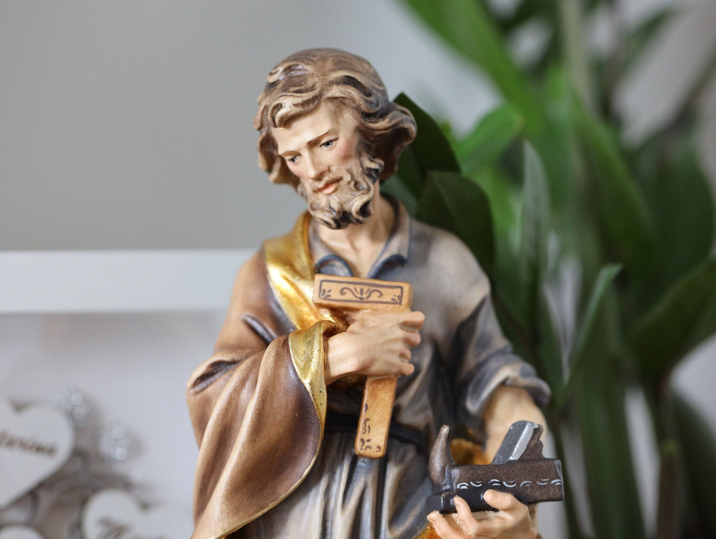 Estatua de San José, estatua de madera de San José trabajador, San José carpintero, escultura de San José de 30 cm, estatua de San José hecha a mano