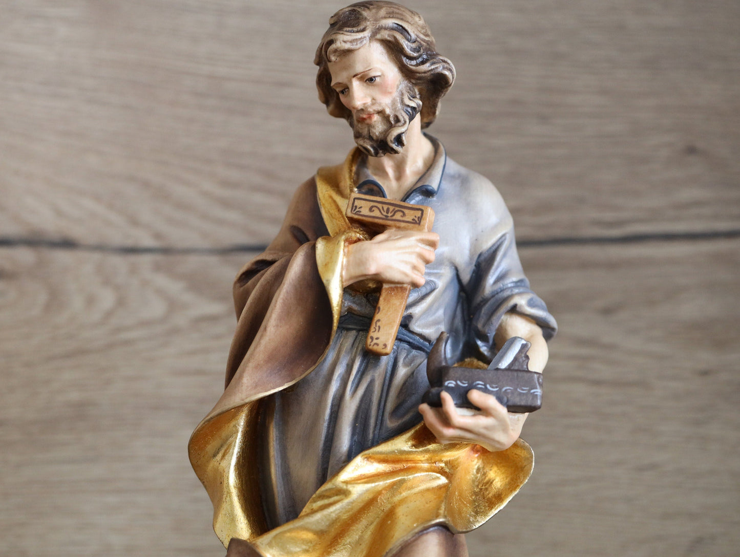 Estatua de San José, estatua de madera de San José trabajador, San José carpintero, escultura de San José de 30 cm, estatua de San José hecha a mano