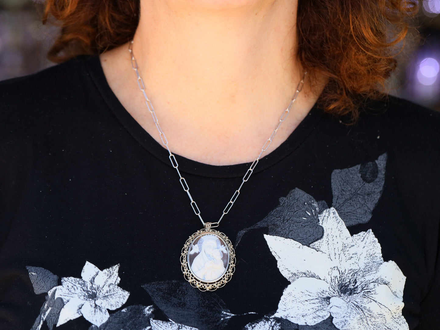Medalla de Nuestra Señora del Perpetuo Socorro, medalla de cameo italiano, cameo de la Virgen María, cameo de concha, plata de ley, colgante de cameo genuino Torre del Greco
